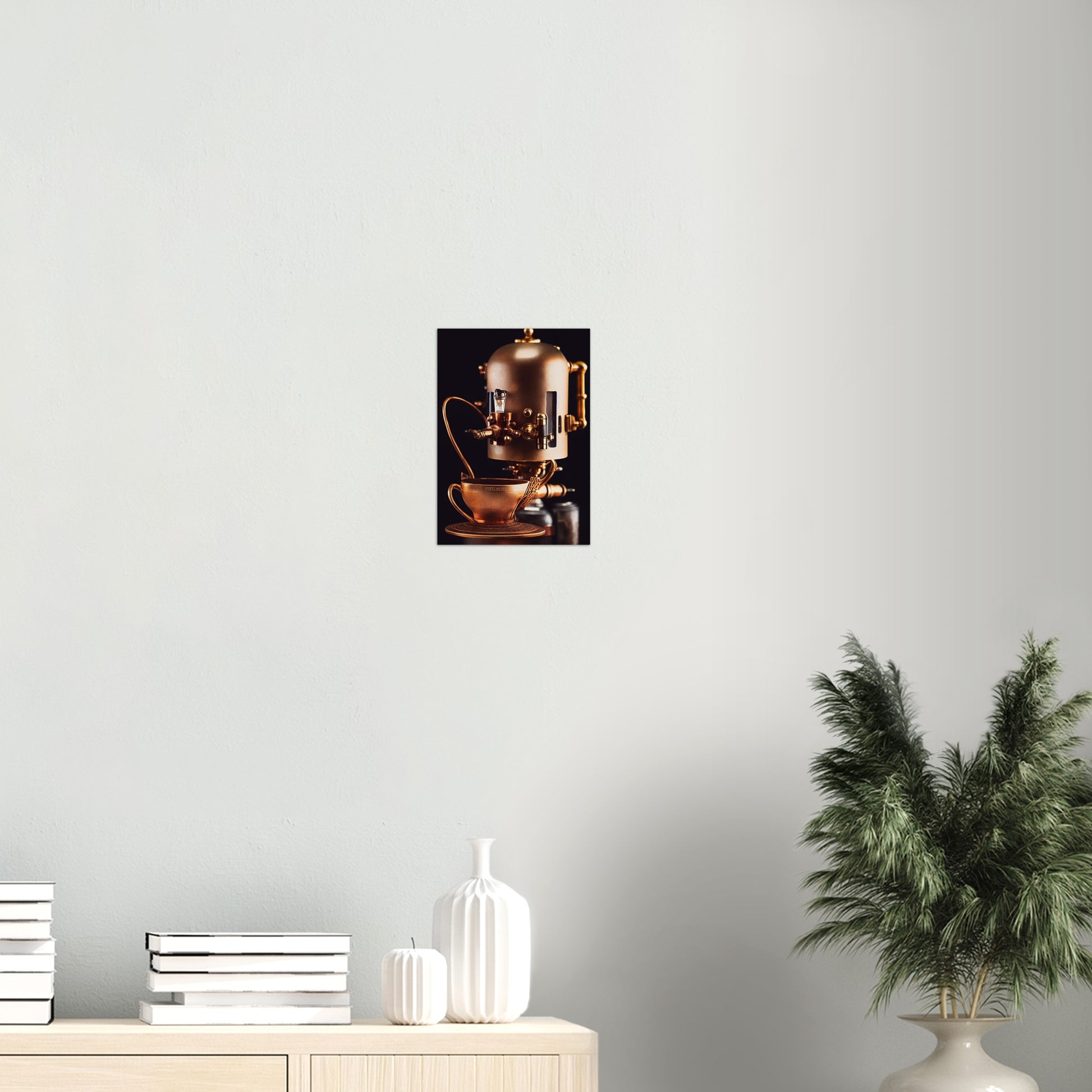 Poster in Museumsqualität - Steampunk - Coffee Maker - No.7 - Collection Cup - Pixelboys - Wandbild - Kunstwerk - Hotelkunst - Kunst auf Postern - Fine Art - Steampunk - Future - Maschine - Poster with frame - Office Poster - Art Brand - Pixelboys - Coffee House - Restaurant Poster - Wall Art - Kunstdruck - Geschenkidee - Kunst auf Acrylglas - Future Coffee Cup - Personalisierbare Tasse - Gastro Tasse - exklusiv - Acryldruck - Gastronomie Poster - Hotelposter - Teestube - Steam Punk Kitchen -   