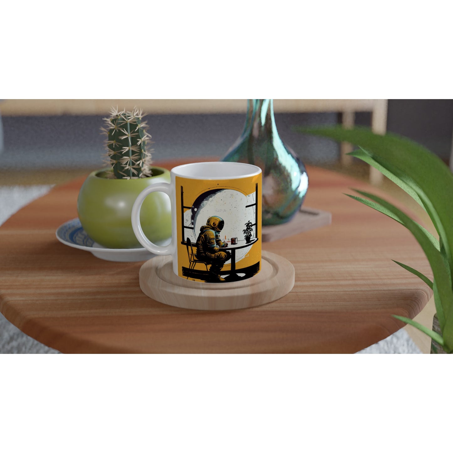 Personalisierte Tasse (bedruckt) in Museumsqualität - The waiting Astronaut - Michael - Illustration - Astronaut - Waiting - Posterleisten - USA - Fineart - Posterrahmen  - Wandkunst - Holzrahmen - Poster with frame - people of color - artwork - art brand - printed cup personalized - Holzleisten - pixelboys - Kunstdrucke - wandbilder - wall art - Kunst auf Tassen  - Office Poster - Gastrotassen - Wanddekoration - Acrylkunst - Geschenkidee - Office Poster - Acryldruck - Abstrakte Kunst -