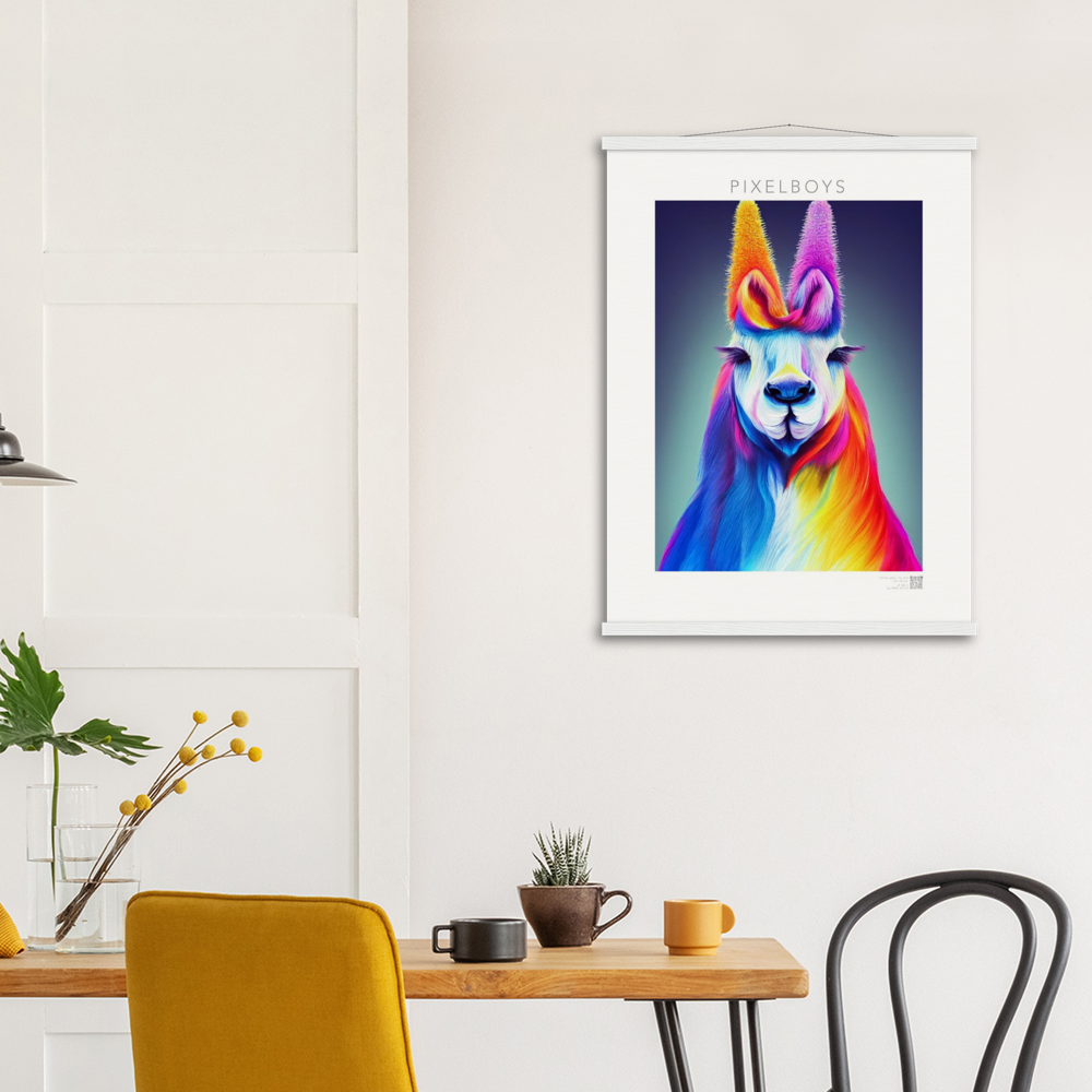 Poster mit Leisten (Holz) - Karma Lama No. 2 - "Edna" - Wandbild - Edna Erverage - LGBTQI+ - Christopher Street Day - Pride Month - Lesbian - Gay - Bisexual - Transgender - Queer & Intersexual - rainbow flag - unicorn - einhorn - rainbow - regenbogen - heteronormativity - Drag Queens - Asexual - Künstler: "John Grayst" - Pixelboys - Atelier - Wandbild - Museum - Germany - Berlin - USA - America - New York City - Los Angeles - Chicago - Houston - Phoenix - Philadelphia - Paris - Rom -