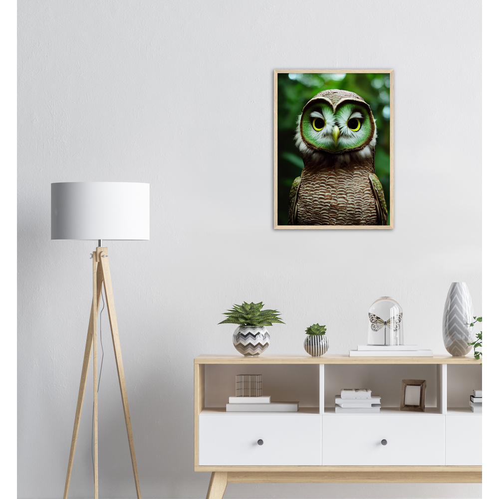 Poster mit Rahmen - Fruit Owl No. 4 - "Kiki", the Kiwi Owl - Wandkunst - Kunstdruck - (lat. tyto actinidia) - Kiwi Eule - Kiwi Owl - Fruchteulen - Vogel - Bird - Strigiformes - Noctua - Ornithologie - Kunstwerk  - Office Poster - Poster mit Rahmen - Kaffee Tasse - Poster mit Leisten - Bedruckte Tassen - Kunst Marke - Art Brand - Acryldruck - Wandbild - Kunstdrucke - Papier: 250g/qm - Künstler: John Grayst & Pixelboys - Eulen - Owl - Geschenkidee - 