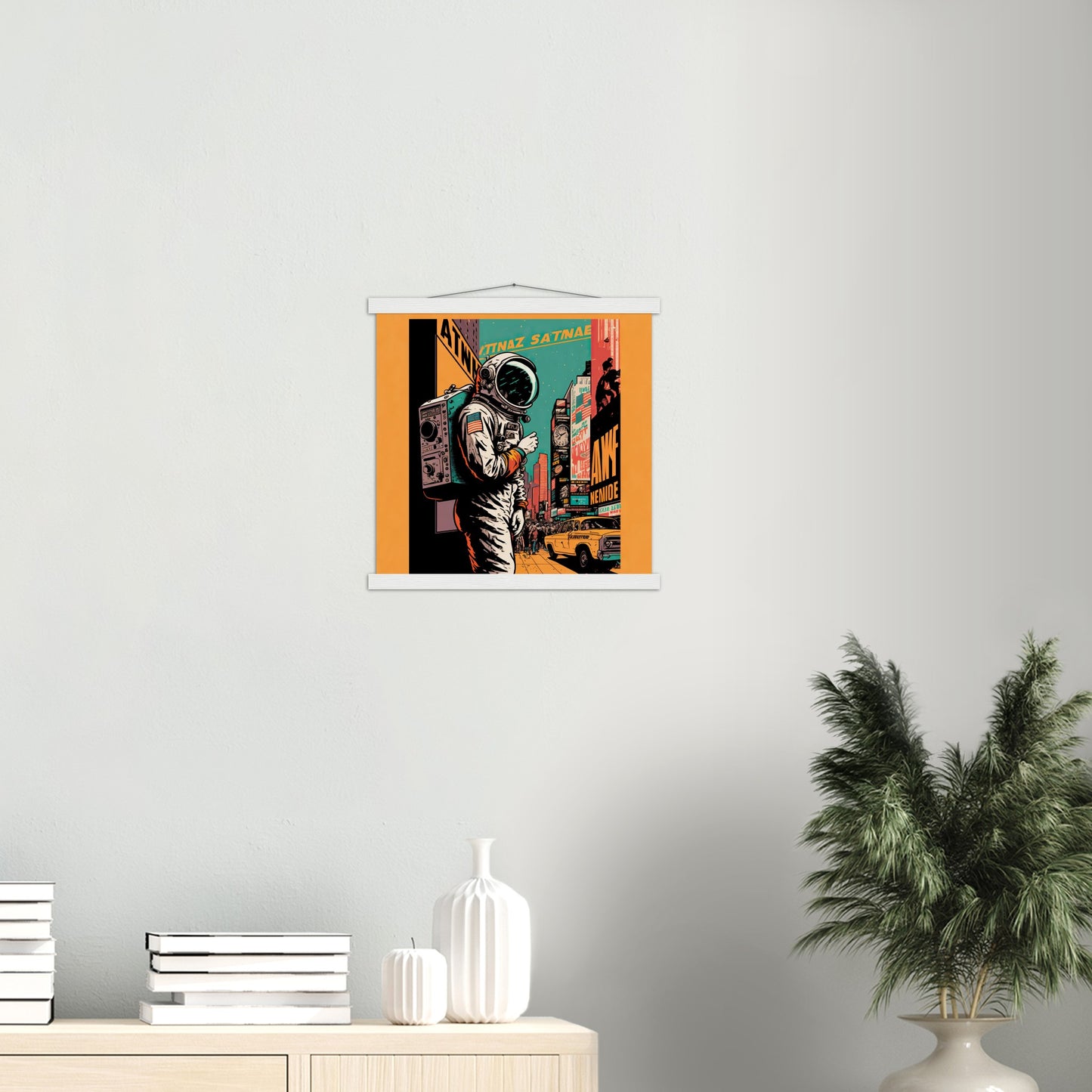 Poster mit Leisten (Holz) in Museumsqualität - Astronaut at the NY Time Square - Illustration - Astronaut - New York - Rocketman - Posterleisten - USA - Fineart - Posterrahmen  - Wandkunst - Holzrahmen - Poster with frame - artwork - art brand - printed cup personalized - Holzleisten - pixelboys - Kunstdrucke - wandbilder - wall art - Kunst auf Tassen  - Office Poster - Gastrotassen - Wanddekoration - Acrylkunst - Geschenkidee - Office Poster - Acryldruck - Abstrakte Kunst -