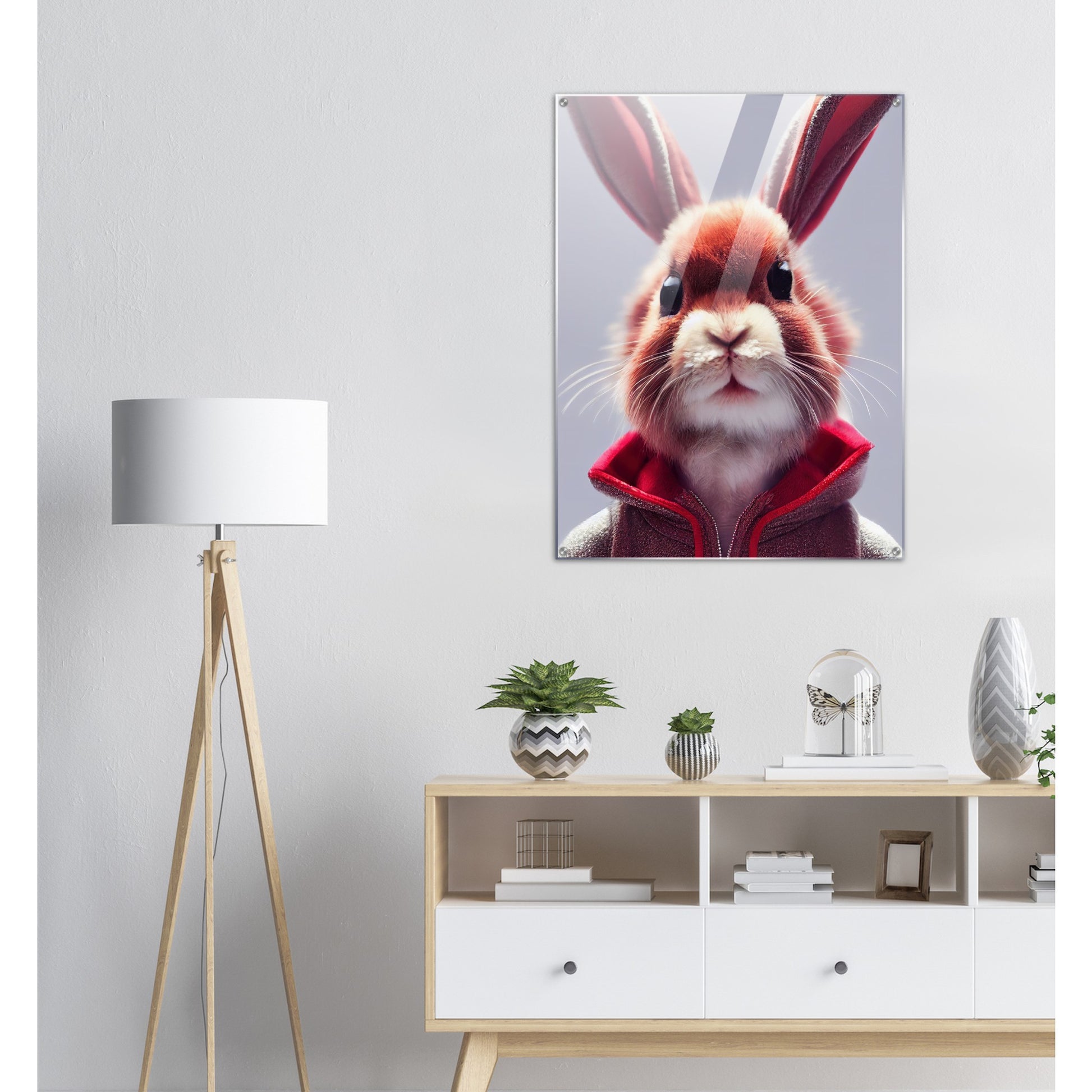 Acryldruck - Museumsqualität - Bunny in grey red tracksuit - "Julius" - Acryl art - personalized mug - customized mug - Cute rabbit - Marke:- Pixelboys - Brand - Art Prints - Marke - Wandkunst - Papierstärke: 250g/qm - Wall Art - Bunny crew - Skater Betty - Hasen Gang - Original - Künstler:Pixelboys - Poster with frame - Office Poster - Acrylkunst - Trend - Wandschmuck - Acrylbild - Atelier Canada - 