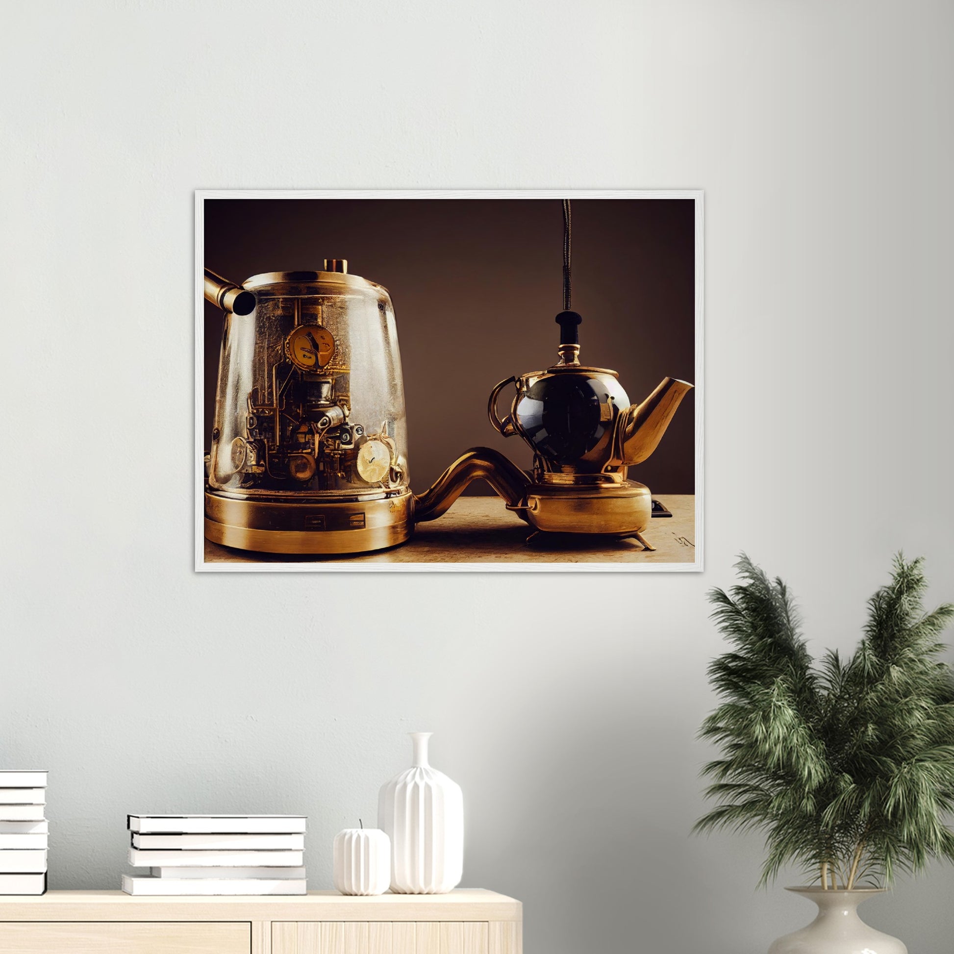 Poster mit Rahmen (Holz) - in Museumsqualität - Steampunk - Coffee Maker - No.2 - Pixelboys - Wandbild - Kunstwerk - Hotelkunst - Kunst auf Postern - Fine Art - Steampunk - Future - Maschine - Poster with frame - Office Poster - Art Brand - Pixelboys - Coffee House - Restaurant Poster - Schöner Wohnen - Dekoration - Wall Art - Kunstdruck - Geschenkidee - Kunst auf Acrylglas - Future Coffee Cup - Personalisierbare Tasse - Gastro Poster -  Gewerbliche Poster - exklusiv - Gastronomie Poster - Hotelposter -