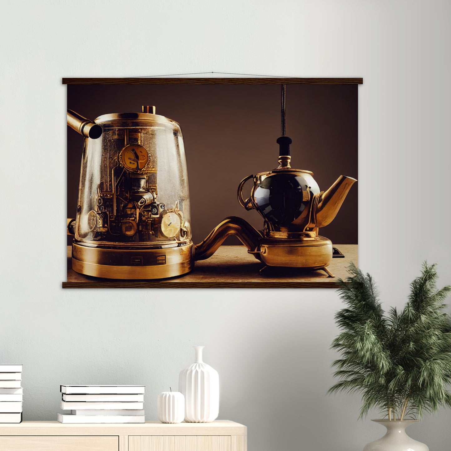 Poster mit Leisten (Holz) - in Museumsqualität - Steampunk - Coffee Maker - No.2 - Pixelboys - Wandbild - Kunstwerk - Hotelkunst - Kunst auf Postern - Fine Art - Steampunk - Future - Maschine - Poster with frame - Office Poster - Art Brand - Pixelboys - Coffee House - Restaurant Poster - Schöner Wohnen - Dekoration - Wall Art - Kunstdruck - Geschenkidee - Kunst auf Acrylglas - Future Coffee Cup - Personalisierbare Tasse - Gastro Poster -  Gewerbliche Poster - exklusiv - Gastronomie Poster - Hotelposter -