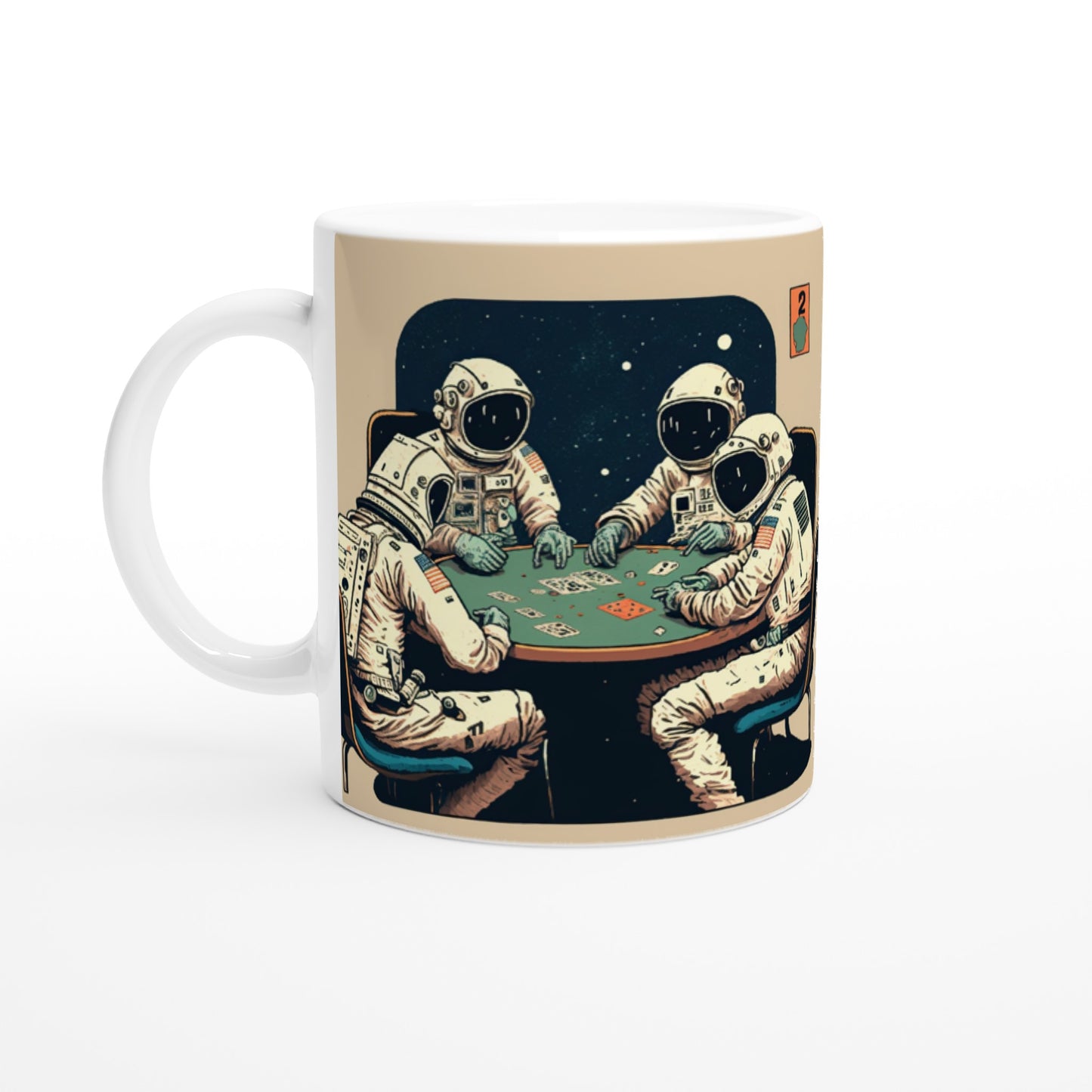 Personalisierte Tasse (bedruckt) in Museumsqualität - Gambling Astronauts - Illustration - Astronaut - Poker - Rocketman - Posterleisten - USA - Fineart - Posterrahmen  - Wandkunst - Holzrahmen - Poster with frame - artwork - art brand - printed cup personalized - Holzleisten - pixelboys - Kunstdrucke - wandbilder - wall art - Kunst auf Tassen  - Office Poster - Gastrotassen - Wanddekoration - Acrylkunst - Geschenkidee - Office Poster - Acryldruck - Abstrakte Kunst -