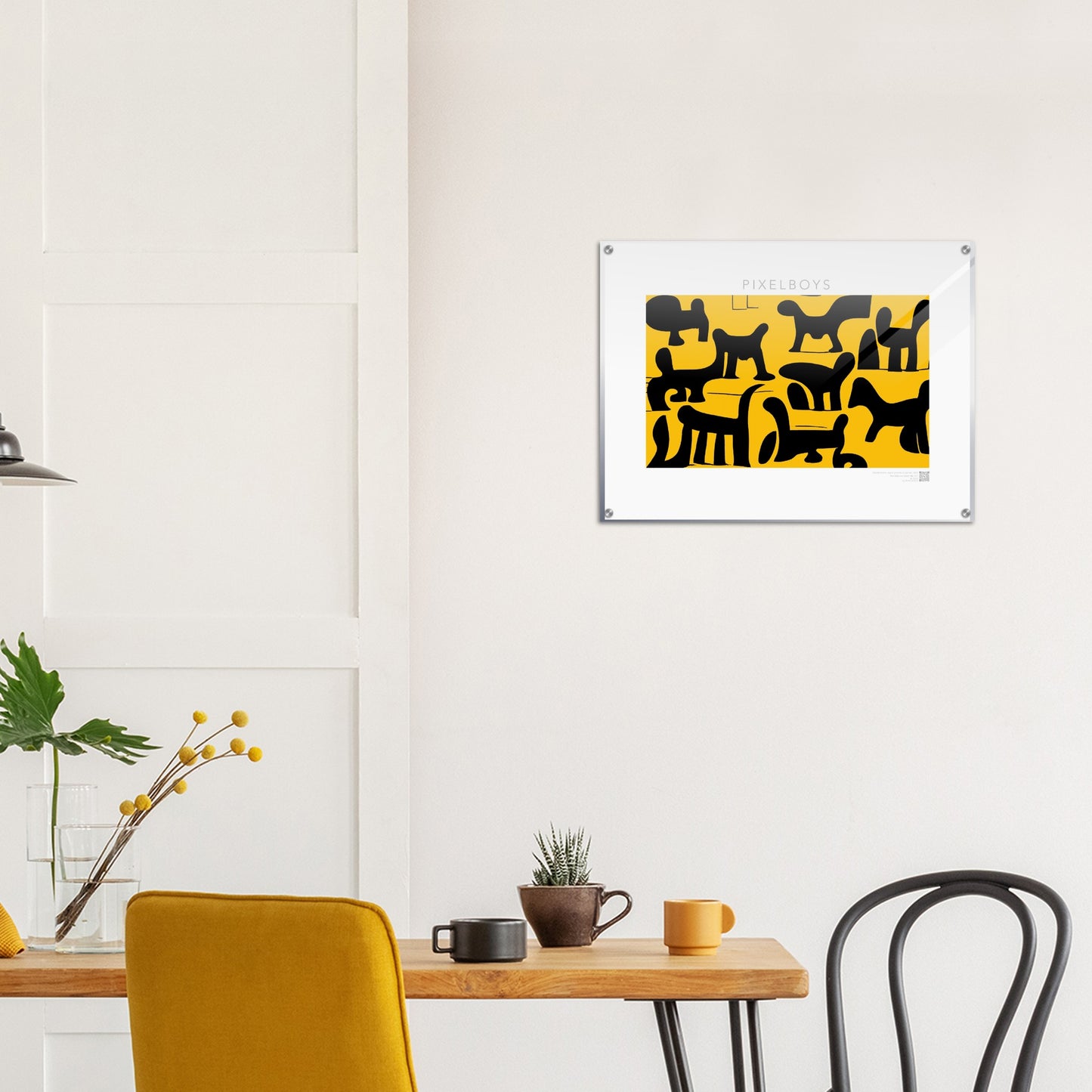 Acrylbild - Doodlemania "weird animals on yellow" - No.3 - bedruckte Tasse-  gelb - Cup - Hunde - Katzen - Doodle Kunst - dogs - Cats - gastro - Poster mit Rahmen - doodle artwork - Acrylbild - Kunstdruck - Wandbild - office Poster - Poster with frame -  Künstler: Pixelboys & The Unknown Artist Nb.517 - keith haring - Gastro Art - anti stress art - Art Brand - Kunstdruck - Gastro Tasse - 