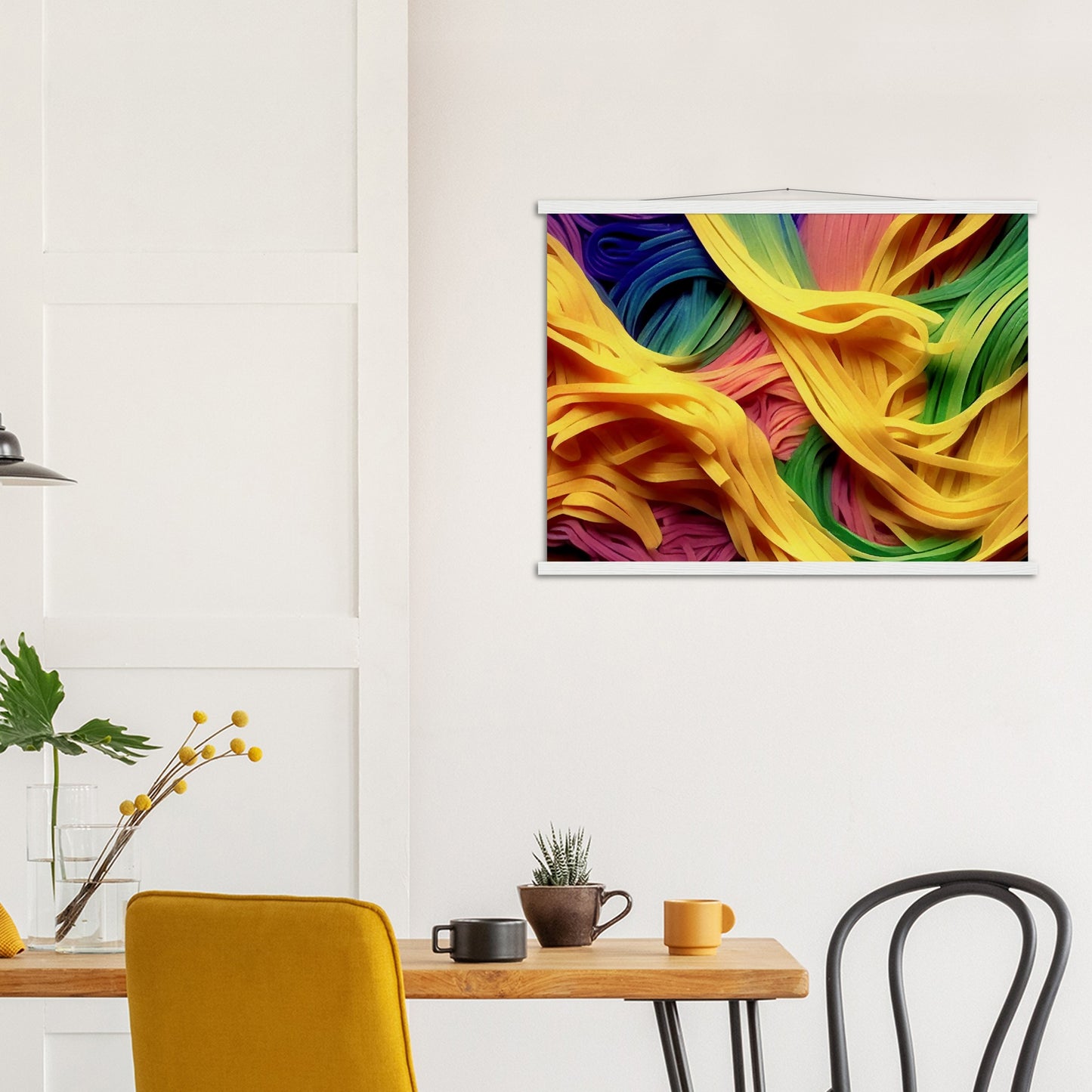 Poster mit Leisten (Holz) - Noodles upside-down - Pasta Love - Italien - China - Restaurant - Nudeln - Pasta - Teigwaren  - Wandkunst - Kunstdruck - Acryldruck - Kunstwerk - Office Poster - Poster mit Rahmen - Kaffee Tasse - Poster mit Leisten - Bedruckte Tassen - Kunst Marke - Art Brand - Kunstdrucke - Papier: 250g/qm - Künstler: Pixelboys - Poster with frame - Geschenkidee - Atelier Rome - Atelier Bologna - Atelier Milano -