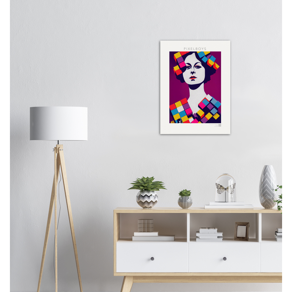 Poster in Museumsqualität - The Queen No.1 - HRH in cubes - Kunstdruck - 250g/qm - Queen Elisabeth II - Monarch - HRH - His/Her Royal Highness - Groß Britannien - Commonwealth - The Royal Family - Wandbild - Kubismus - synthetischen Kubismus - Georges Braque - Künstler: "John Grayst" - Atelier - UK - GB - London - 