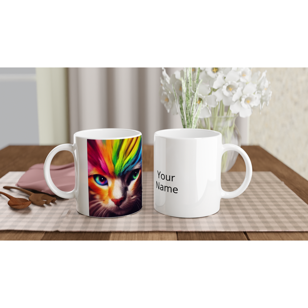 Personalisierte Tasse - Die bunte Katzen Löwin "Nala" - Personalisierte Tasse mit Katzen Motiv 