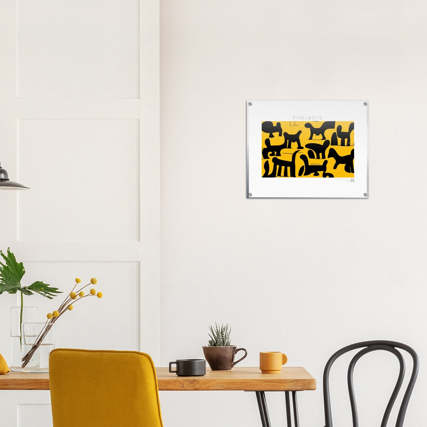 Acrylbild - Doodlemania "weird animals on yellow" - No.3 - bedruckte Tasse-  gelb - Cup - Hunde - Katzen - Doodle Kunst - dogs - Cats - gastro - Poster mit Rahmen - doodle artwork - Acrylbild - Kunstdruck - Wandbild - office Poster - Poster with frame -  Künstler: Pixelboys & The Unknown Artist Nb.517 - keith haring - Gastro Art - anti stress art - Art Brand - Kunstdruck - Gastro Tasse - 