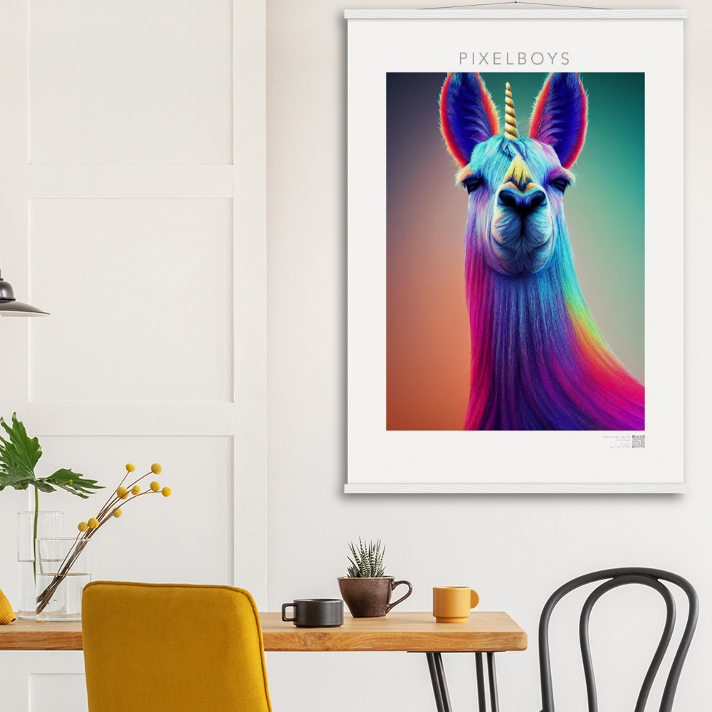 Poster mit Leisten (Holz)- Karma Lama No. 3 - "Bob" - Wandbild - Bob the Drag Queen - LGBTQI+ - Christopher Street Day - Pride Month - Lesbian - Gay - Bisexual - Transgender - Queer & Intersexual - rainbow flag - unicorn - einhorn - rainbow - regenbogen - heteronormativity - Drag Queens - Asexual - Künstler: "John Grayst" - Pixelboys - Atelier - Acryldruck - Museum - Germany - Berlin - USA - America - New York City - Los Angeles - Chicago - Houston - Phoenix - Philadelphia - Paris - Rom -