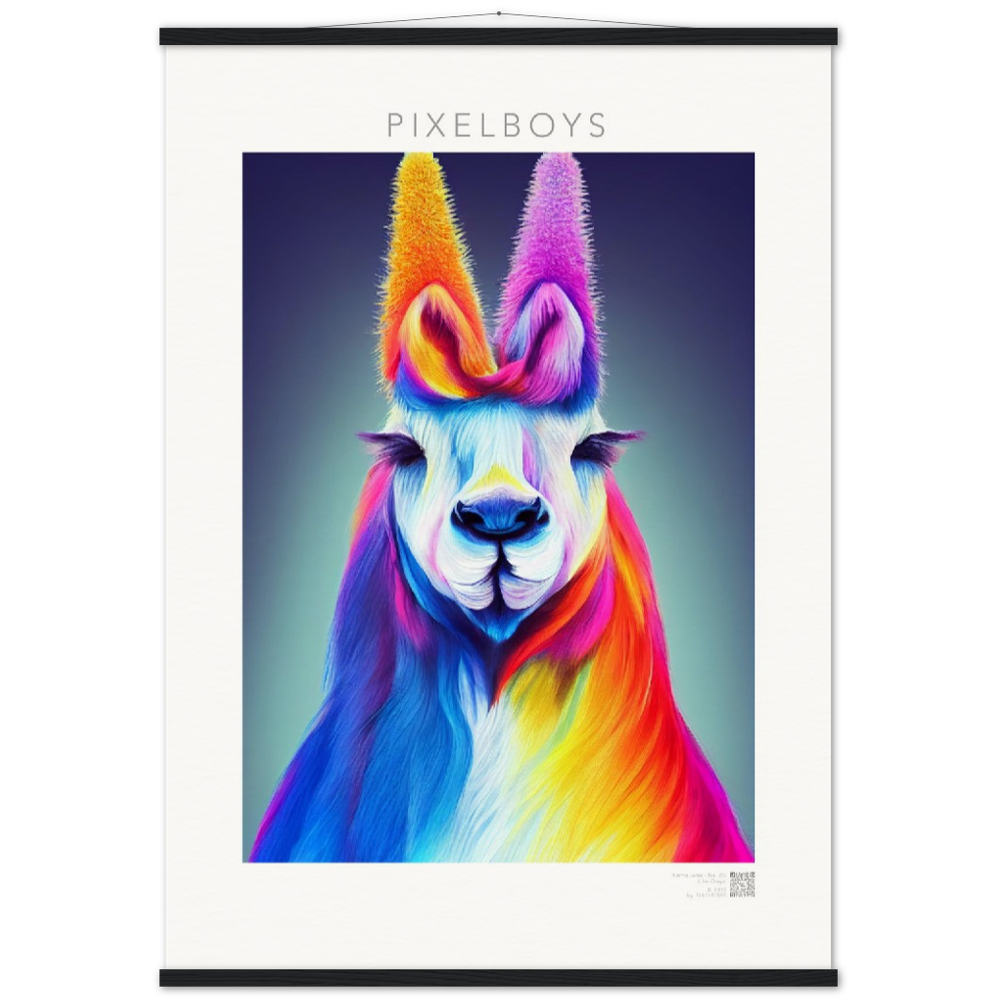 Poster mit Leisten (Holz) - Karma Lama No. 2 - "Edna" - Wandbild - Edna Erverage - LGBTQI+ - Christopher Street Day - Pride Month - Lesbian - Gay - Bisexual - Transgender - Queer & Intersexual - rainbow flag - unicorn - einhorn - rainbow - regenbogen - heteronormativity - Drag Queens - Asexual - Künstler: "John Grayst" - Pixelboys - Atelier - Wandbild - Museum - Germany - Berlin - USA - America - New York City - Los Angeles - Chicago - Houston - Phoenix - Philadelphia - Paris - Rom -