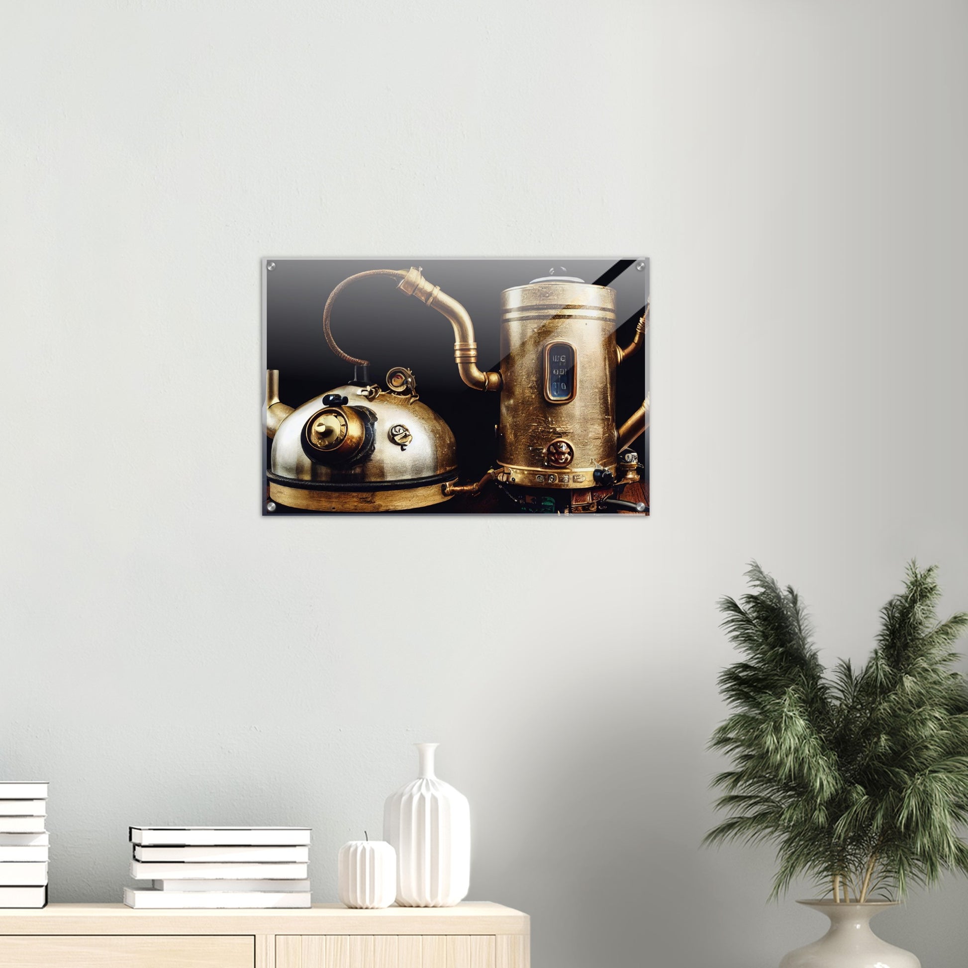 Acrylbild auf Glas in Museumsqualität - Steampunk - Coffee Maker - No.3 - Collection Cup - Pixelboys - Wandbild - Kunstwerk - Hotelkunst - Kunst auf Postern - Fine Art - Steampunk - Future - Maschine - Poster with frame - Office Poster - Art Brand - Pixelboys - Coffee House - Restaurant Poster - Wall Art - Kunstdruck - Geschenkidee - Kunst auf Acrylglas - Future Coffee Cup - Personalisierbare Tasse - Gastro Tasse - exklusiv - Gastronomie Poster - Hotelposter - Steam Punk Kitchen - Acryldruck