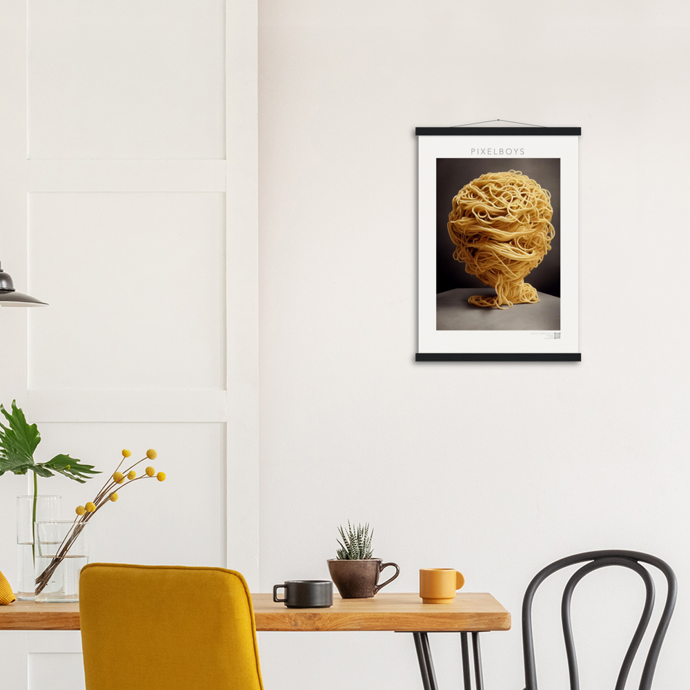 Poster mit Leisten (Holz) - Pastarized "The Beginning" - No.1 - Kunst Marke - Pixelboys - Kunstdruck - Papier: 250g/qm - Künstler: John Grayst & Pixelboys -  Pasta Liebe - Nudeln - Face - Atelier - Italien - Mailand - Neapel - Rom - Turin