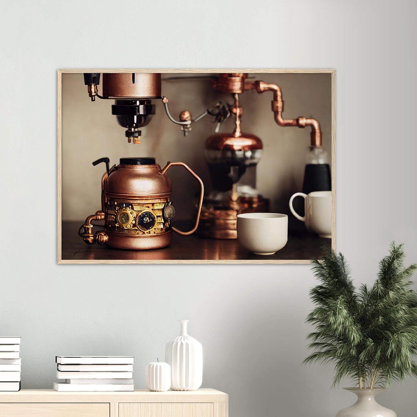 Poster mit Rahmen in Museumsqualität - Steampunk - Coffee Maker - No.1 - Wandbild - Kunstwerk - Kunst auf Postern - Fine Art - Steampunk - Future - Maschine - Poster with frame - Office Poster - Art Brand - Pixelboys - Coffee House - Restaurant Poster - Schöner Wohnen - Dekoration - Wall Art - Kunstdruck - Geschenkidee - Kunst auf Acrylglas - Personalisierbare Tasse - Gastro Poster - Gewerbliche Poster - exklusiv