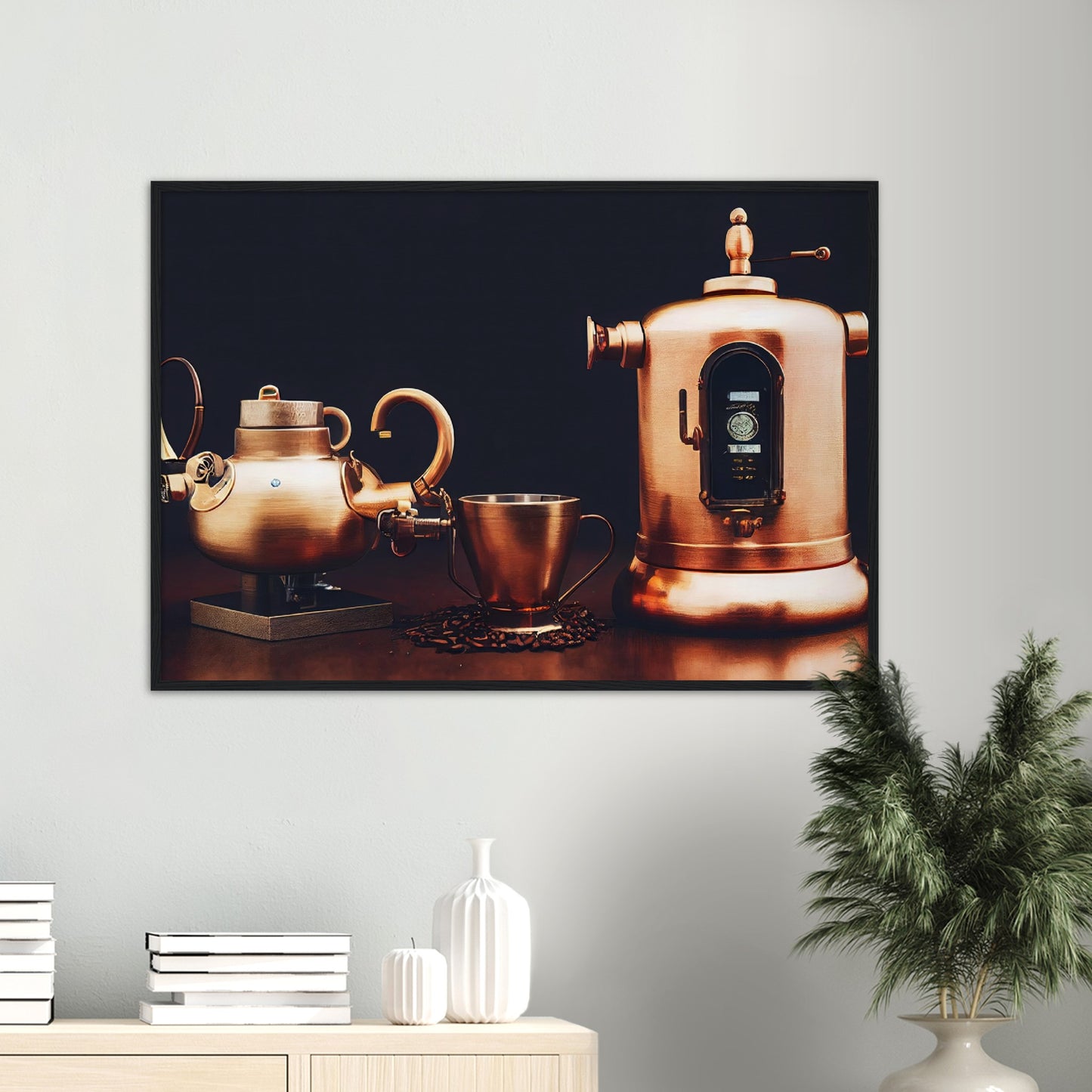 Poster mit Rahmen (Holz) - in Museumsqualität - Steampunk - Coffee Maker - No.4 - Collection Cup - Pixelboys - Wandbild - Kunstwerk - Hotelkunst - Kunst auf Postern - Fine Art - Steampunk - Future - Maschine - Poster with frame - Office Poster - Art Brand - Pixelboys - Coffee House - Restaurant Poster - Wall Art - Kunstdruck - Geschenkidee - Kunst auf Acrylglas - Future Coffee Cup - Personalisierbare Tasse - Gastro Tasse - exklusiv - Gastronomie Poster - Hotelposter - Steam Punk Kitchen - Acryldruck