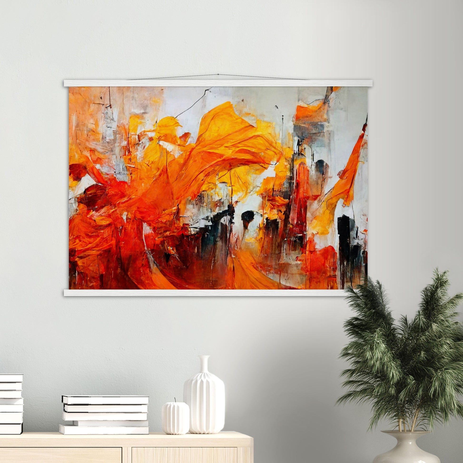 Poster mit Holzleisten - “Urban Indian Summer“ - autumn - Neu-Delhi - Kalkutta- Ölgemälde - Abstract - India Art - Posterleisten - Fineart - Posterrahmen  - Wandkunst - Holzrahmen - Poster with frame - Abstract Orange - artwork - art brand - printed cup personalized - Holzleisten - pixelboys - Kunstdrucke - wandbilder - wall art - Kunst auf Tassen  - Office Poster - Gastrotassen - Wanddekoration - Fineart - Dynamic - Acrylkunst - Geschenkidee - Office Poster - Acryldruck - Abstrakte Kunst -