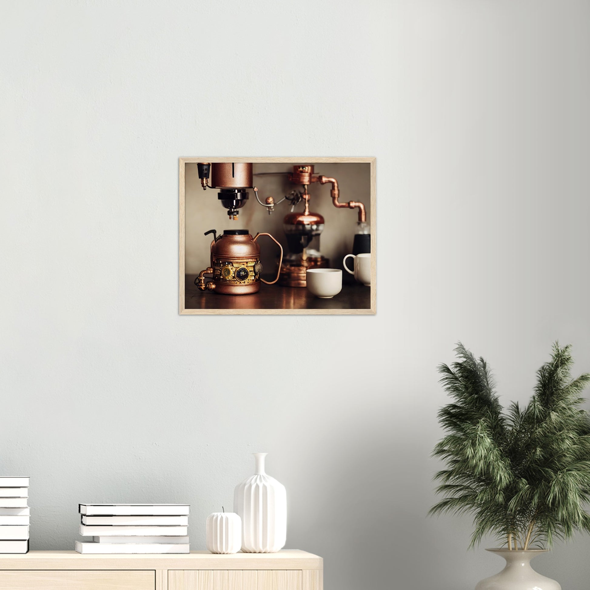 Poster mit Rahmen in Museumsqualität - Steampunk - Coffee Maker - No.1 - Wandbild - Kunstwerk - Kunst auf Postern - Fine Art - Steampunk - Future - Maschine - Poster with frame - Office Poster - Art Brand - Pixelboys - Coffee House - Restaurant Poster - Schöner Wohnen - Dekoration - Wall Art - Kunstdruck - Geschenkidee - Kunst auf Acrylglas - Personalisierbare Tasse - Gastro Poster - Gewerbliche Poster - exklusiv