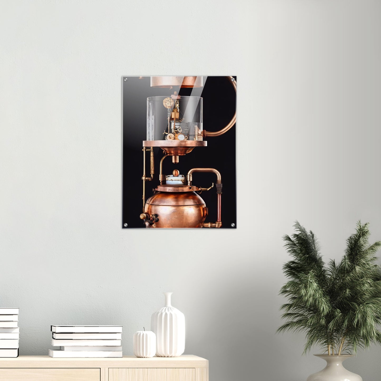 Acrylbild auf Glas - Kunstwerk - Steampunk - Coffee Maker - No.6 - Collection Cup - Pixelboys - Wandbild - Kunstwerk - Hotelkunst - Kunst auf Postern - Fine Art - Steampunk - Future - Maschine - Poster with frame - Office Poster - Art Brand - Pixelboys - Coffee House - Restaurant Poster - Wall Art - Kunstdruck - Geschenkidee - Kunst auf Acrylglas - Future Coffee Cup - Personalisierbare Tasse - Gastro Tasse - exklusiv - Acryldruck - Gastronomie Poster - Hotelposter - Teestube - Steam Punk Kitchen -   