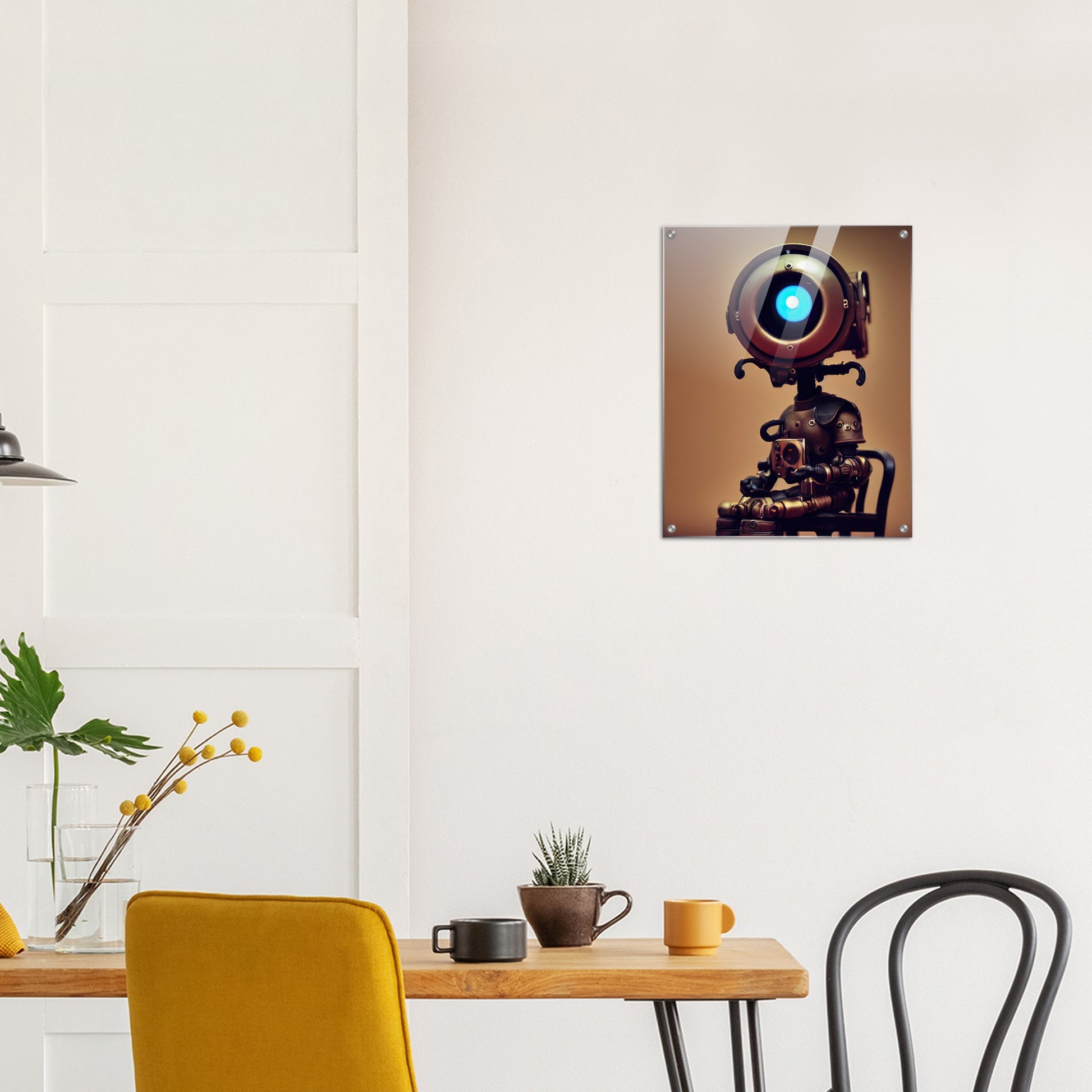 Acrylbild - Museumsqualität -  Tiny robot with coffee - "Bobby" - Acryldruck - Wandkunst - Papierdicke: 250g/qm - Customizable Coffee Cup - Personalized Gifts - Kunstdruck - Kleine Roboter - Acryldruck - Little Robots - Personalized Gifts - Tiny  - Steampunk - zukunft - Poster with frame - Kunstwerk - Office Poster - Poster mit Rahmen - Kaffee Tasse - Poster - Bedruckte Tassen - Kunst Marke - Art Brand - Wandbild - Kunstdrucke - Künstler: John Grayst & Pixelboys - emotional robots - Geschenkidee -