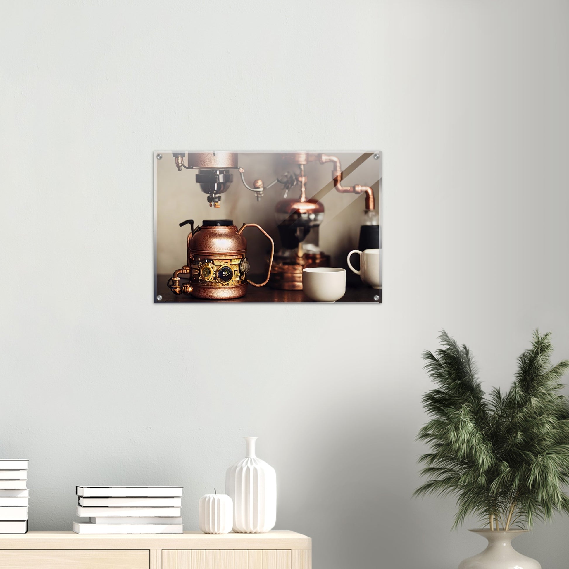 Acrylbild - in Museumsqualität - Steampunk - Coffee Maker - No.1 - Wandbild - Kunstwerk - Kunst auf Postern - Fine Art - Steampunk - Future - Maschine - Poster with frame - Office Poster - Art Brand - Pixelboys - Coffee House - Restaurant Poster - Schöner Wohnen - Dekoration - Wall Art - Kunstdruck - Geschenkidee - Kunst auf Acrylglas - Personalisierbare Tasse - Gastro Poster - Gewerbliche Poster - exklusiv - Kunst auf Acrylglas - 