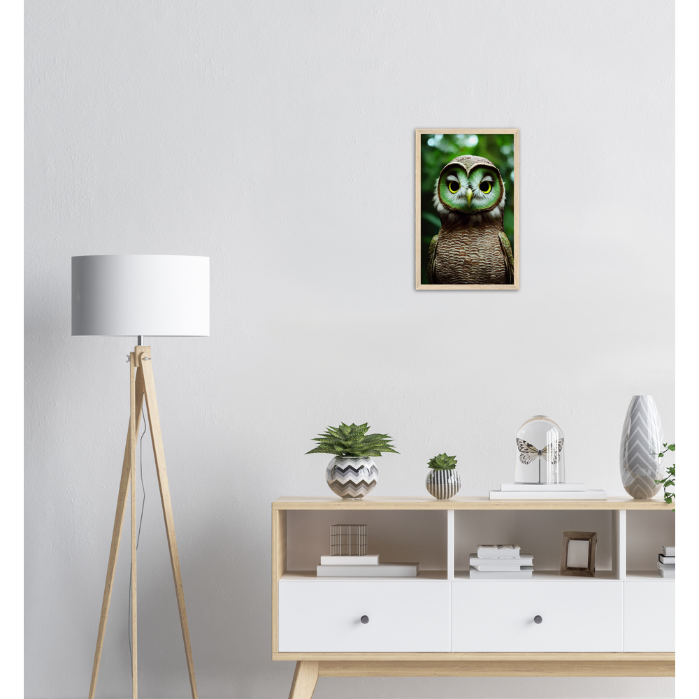 Poster mit Rahmen - Fruit Owl No. 4 - "Kiki", the Kiwi Owl - Wandkunst - Kunstdruck - (lat. tyto actinidia) - Kiwi Eule - Kiwi Owl - Fruchteulen - Vogel - Bird - Strigiformes - Noctua - Ornithologie - Kunstwerk  - Office Poster - Poster mit Rahmen - Kaffee Tasse - Poster mit Leisten - Bedruckte Tassen - Kunst Marke - Art Brand - Acryldruck - Wandbild - Kunstdrucke - Papier: 250g/qm - Künstler: John Grayst & Pixelboys - Eulen - Owl - Geschenkidee - 