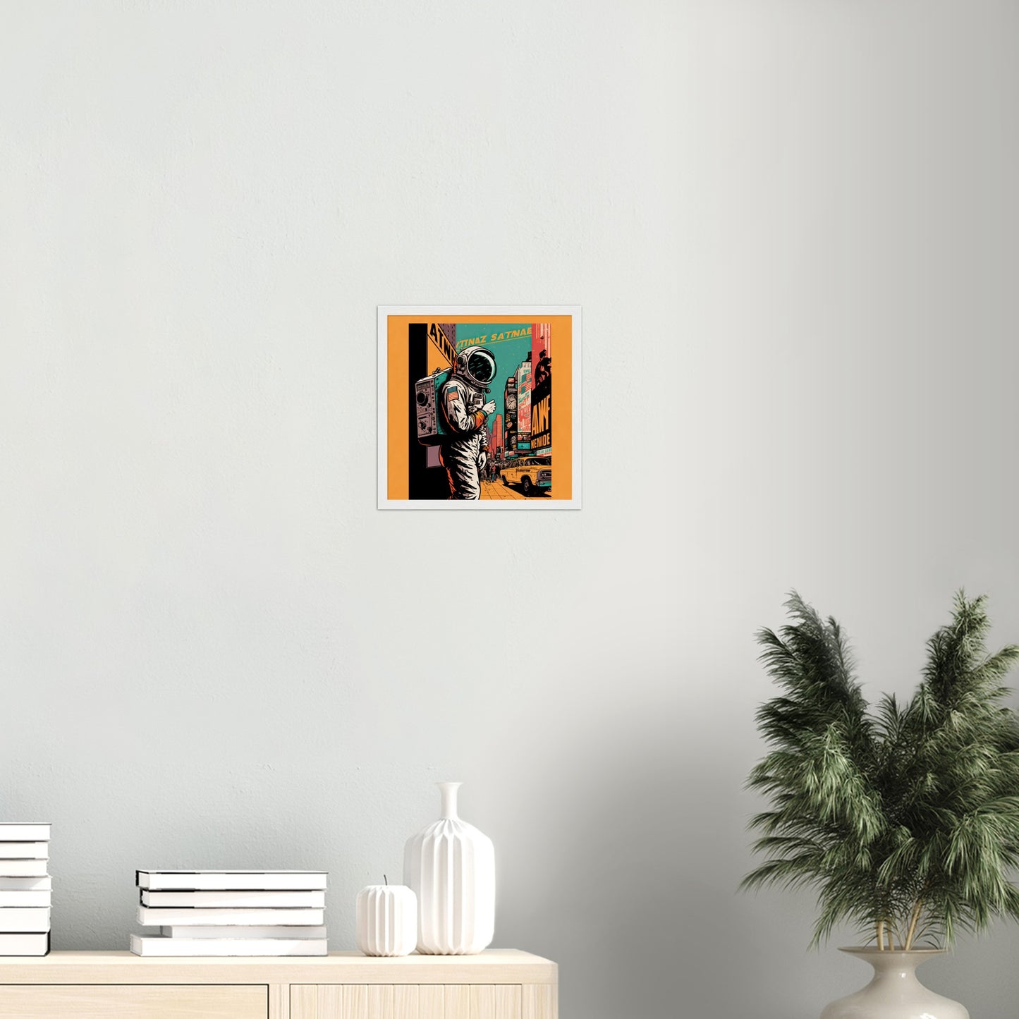 Poster mit Holzrahmen in Museumsqualität - Astronaut at the NY Time Square - Illustration - Astronaut - New York - Rocketman - Posterleisten - USA - Fineart - Posterrahmen  - Wandkunst - Holzrahmen - Poster with frame - artwork - art brand - printed cup personalized - Holzleisten - pixelboys - Kunstdrucke - wandbilder - wall art - Kunst auf Tassen  - Office Poster - Gastrotassen - Wanddekoration - Acrylkunst - Geschenkidee - Office Poster - Acryldruck - Abstrakte Kunst -