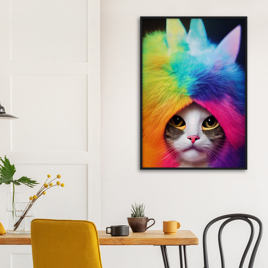 Poster mit Rahmen -フード付きの猫さん、こんにちは！"Lilly" -- Amore ♡ - Cat Love - Katzen Liebe ♡- Künstler: "John Grayst" - Kunstdruck - Wandbild - Poster - Pixelboys - Atelier - Mailand - Rom - Neapel - Turin - Palermo - Catania - Florenz - Genua - Bologna - Bari -