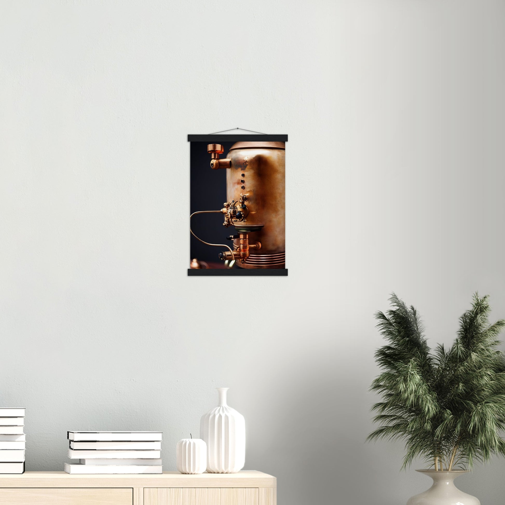 Poster mit Leisten (Holz) - Steampunk - Coffee Maker - No.5 - Collection Cup - Pixelboys - Wandbild - Kunstwerk - Hotelkunst - Kunst auf Postern - Fine Art - Steampunk - Future - Maschine - Poster with frame - Office Poster - Art Brand - Pixelboys - Coffee House - Restaurant Poster - Wall Art - Kunstdruck - Geschenkidee - Kunst auf Acrylglas - Future Coffee Cup - Personalisierbare Tasse - Gastro Tasse - exklusiv - Acryldruck - Gastronomie Poster - Hotelposter - Steam Punk Kitchen -   