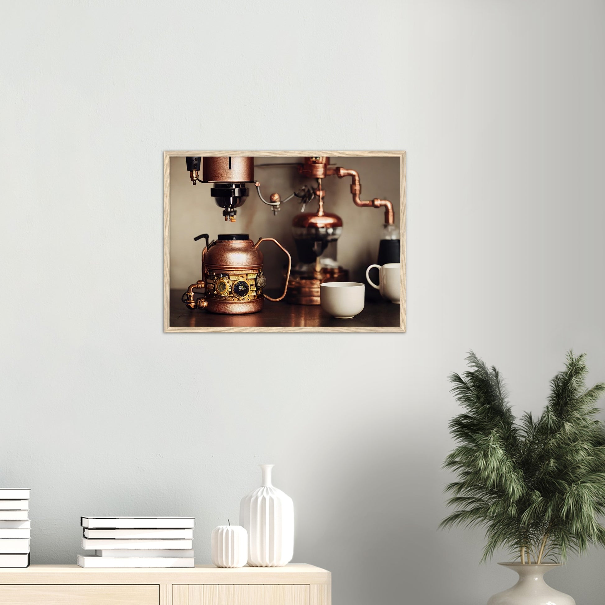 Poster mit Rahmen in Museumsqualität - Steampunk - Coffee Maker - No.1 - Wandbild - Kunstwerk - Kunst auf Postern - Fine Art - Steampunk - Future - Maschine - Poster with frame - Office Poster - Art Brand - Pixelboys - Coffee House - Restaurant Poster - Schöner Wohnen - Dekoration - Wall Art - Kunstdruck - Geschenkidee - Kunst auf Acrylglas - Personalisierbare Tasse - Gastro Poster - Gewerbliche Poster - exklusiv