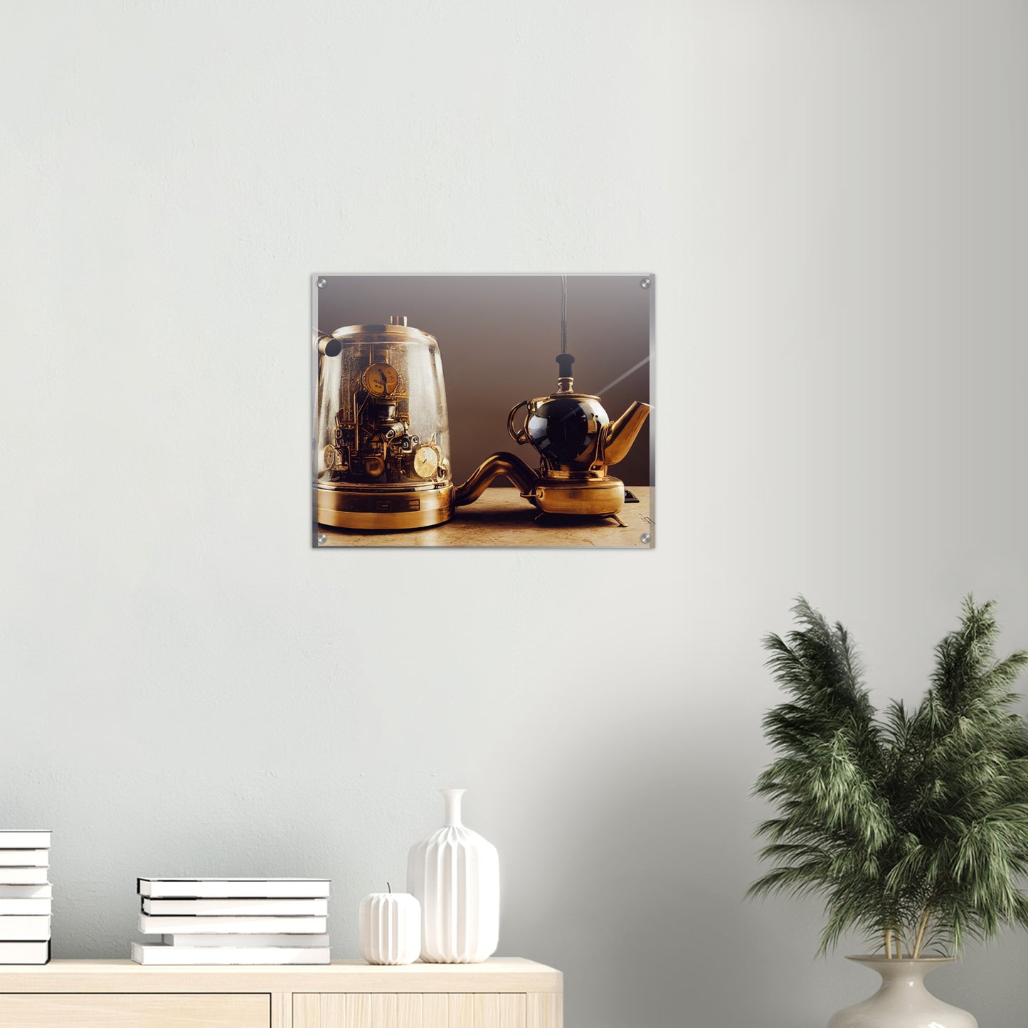 Acrylbild auf Glas - in Museumsqualität - Steampunk - Coffee Maker - No.2 - Pixelboys - Wandbild - Kunstwerk - Hotelkunst - Kunst auf Postern - Fine Art - Steampunk - Future - Maschine - Poster with frame - Office Poster - Art Brand - Pixelboys - Coffee House - Restaurant Poster - Schöner Wohnen - Dekoration - Wall Art - Kunstdruck - Geschenkidee - Kunst auf Acrylglas - Future Coffee Cup - Personalisierbare Tasse - Gastro Poster -  Gewerbliche Poster - exklusiv - Gastronomie Poster - Hotelposter -