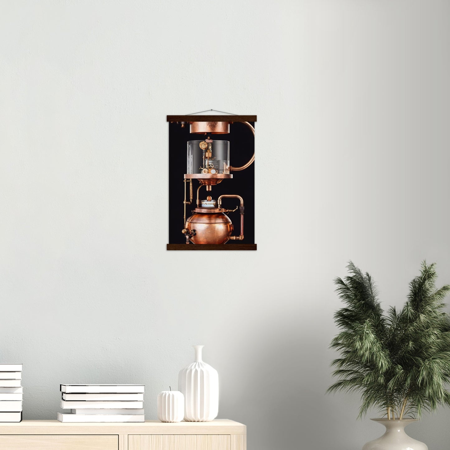 Poster mit Leisten (Holz) - Steampunk - Coffee Maker - No.6 - Collection Cup - Pixelboys - Wandbild - Kunstwerk - Hotelkunst - Kunst auf Postern - Fine Art - Steampunk - Future - Maschine - Poster with frame - Office Poster - Art Brand - Pixelboys - Coffee House - Restaurant Poster - Wall Art - Kunstdruck - Geschenkidee - Kunst auf Acrylglas - Future Coffee Cup - Personalisierbare Tasse - Gastro Tasse - exklusiv - Acryldruck - Gastronomie Poster - Hotelposter - Teestube - Steam Punk Kitchen -   