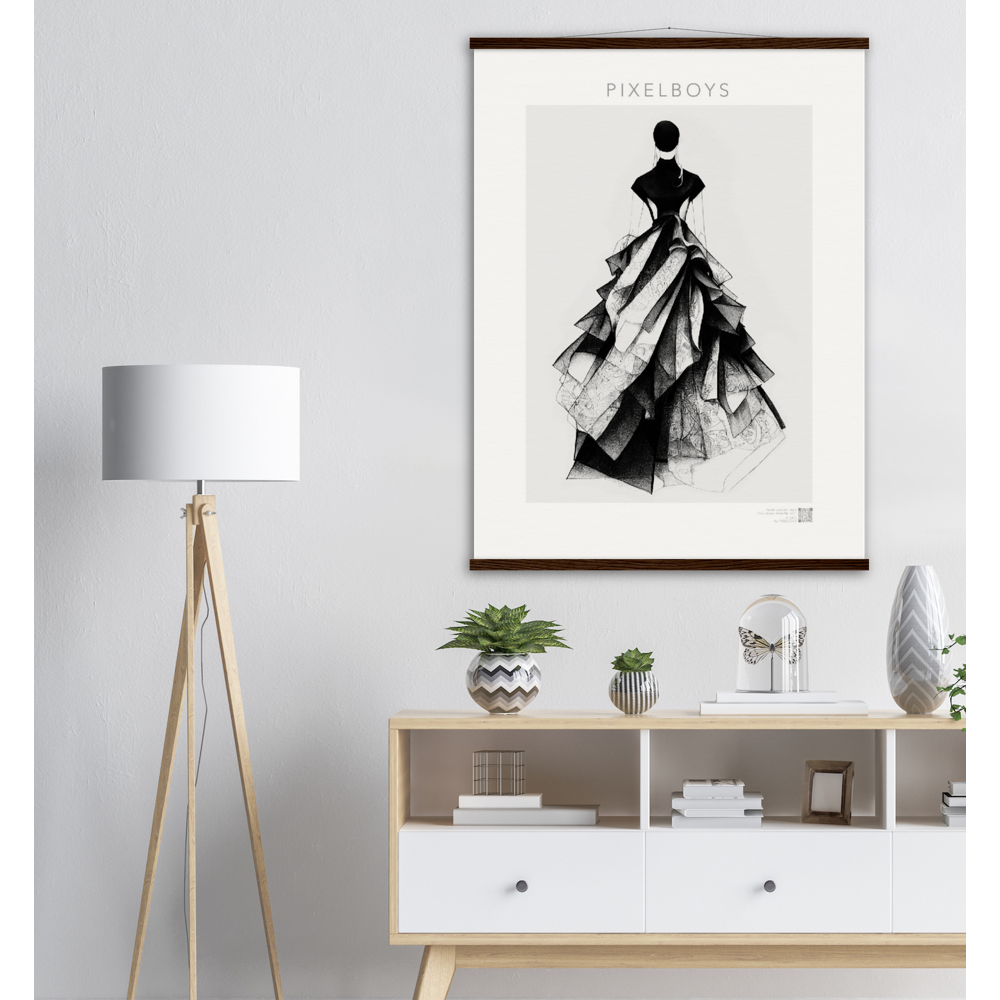 Poster mit Leisten aus Holz mit Kunstwerk - Haute Couture - No. 5 - "Ambre" - Künstler: "The Unknown Artist Nb. 517" Wandbilder - Kunstdrucke - Pixelboys - Atelier - Milano - Berlin - Munich - Madrid - New York - Dubai - Paris - Tokio - Rom -