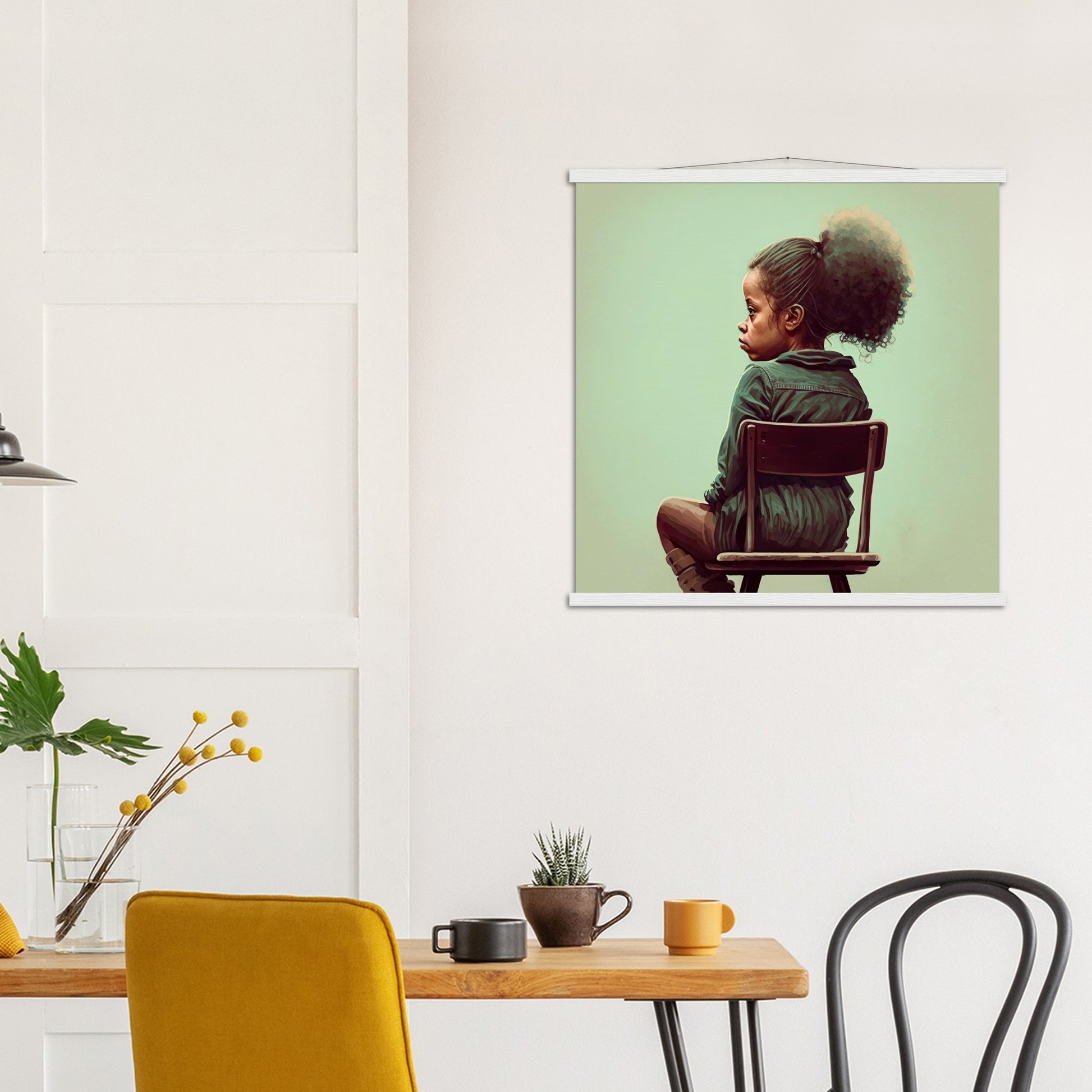 Poster mit Leisten (Holz) - in Museumsqualität - Listening - The daughter - Jessica - rasism - motherhood - Posterleisten - USA - Fineart - Posterrahmen  - Wandkunst - Holzrahmen - Poster with frame - people of color - artwork - art brand - printed cup personalized - Holzleisten - pixelboys - Kunstdrucke - wandbilder - wall art - Kunst auf Tassen  - Office Poster - Gastrotassen - Wanddekoration - Acrylkunst - Geschenkidee - Office Poster - Acryldruck - Abstrakte Kunst - Family Art -