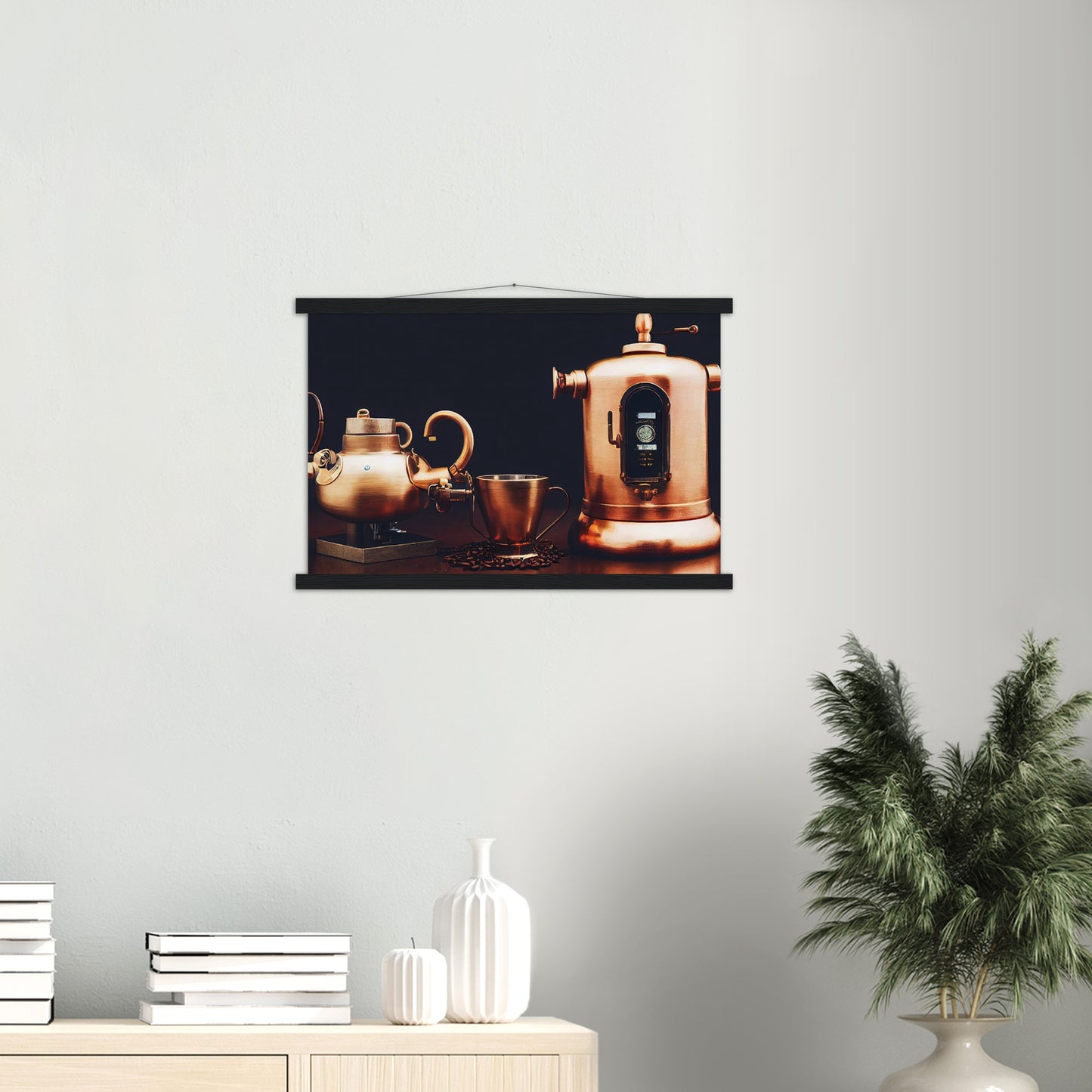 Poster mit Leisten (Holz) - in Museumsqualität - Steampunk - Coffee Maker - No.4 - Collection Cup - Pixelboys - Wandbild - Kunstwerk - Hotelkunst - Kunst auf Postern - Fine Art - Steampunk - Future - Maschine - Poster with frame - Office Poster - Art Brand - Pixelboys - Coffee House - Restaurant Poster - Wall Art - Kunstdruck - Geschenkidee - Kunst auf Acrylglas - Future Coffee Cup - Personalisierbare Tasse - Gastro Tasse - exklusiv - Acryldruck - Gastronomie Poster - Hotelposter - Steam Punk Kitchen -   