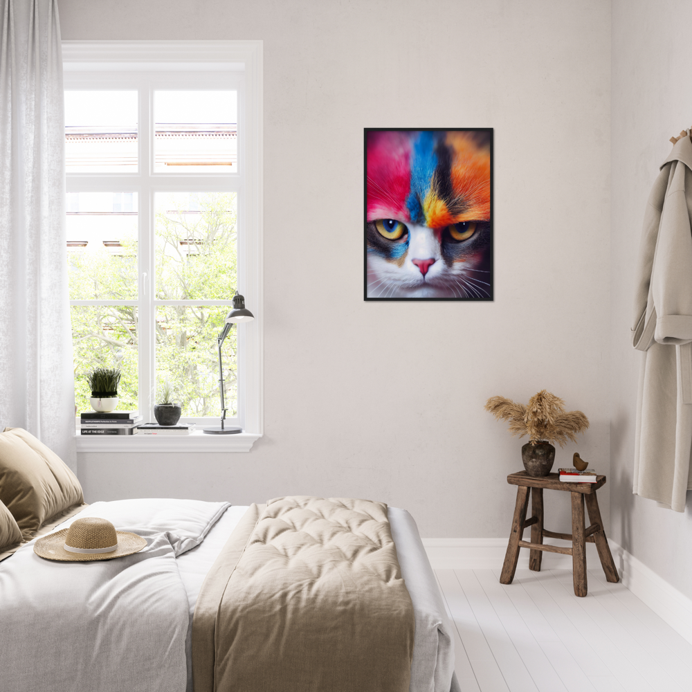 Poster mit Rahmen - Mürrische Regenbogen Katze "Lucy" - Amore ♡ - Cat Love - Katzen Liebe ♡- Künstler: "John Grayst" - Kunstdruck - Wandbild - Poster - Pixelboys - Atelier - Mailand - Rom - Neapel - Turin - Palermo - Catania - Florenz - Genua - Bologna - Bari -