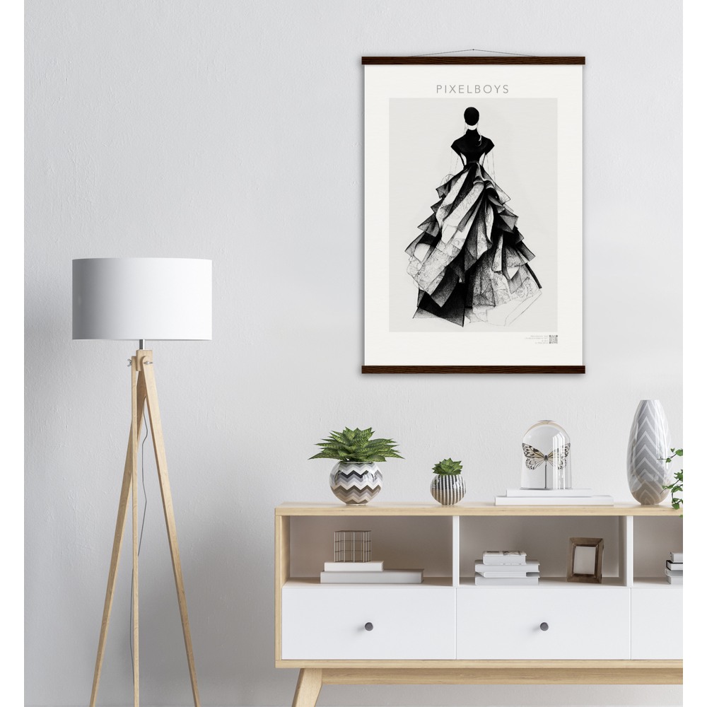 Poster mit Leisten aus Holz mit Kunstwerk - Haute Couture - No. 5 - "Ambre" - Künstler: "The Unknown Artist Nb. 517" Wandbilder - Kunstdrucke - Pixelboys - Atelier - Milano - Berlin - Munich - Madrid - New York - Dubai - Paris - Tokio - Rom -