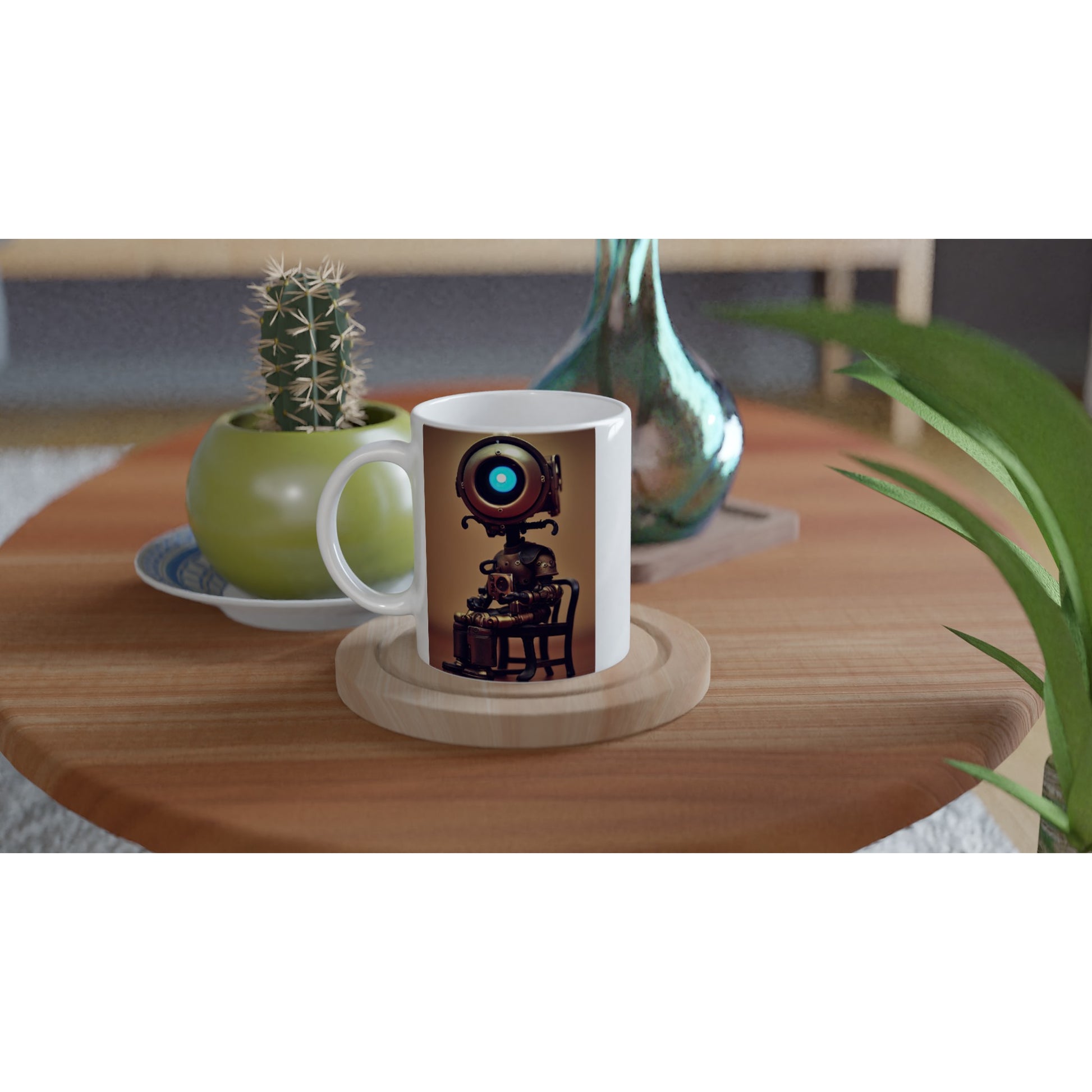 Personalisierte Tasse - Museumsqualität -  Tiny robot with coffee - "Bobby" - Acryldruck - Wandkunst - Customizable Coffee Cup - Personalized Gifts - Kunstdruck - Kleine Roboter - Acryldruck - Little Robots - Personalized Gifts - Tiny  - Steampunk - zukunft - Poster with frame - Kunstwerk - Office Poster - Poster mit Rahmen - Kaffee Tasse - Poster - Bedruckte Tassen - Kunst Marke - Art Brand - Kunstdrucke - Künstler: John Grayst & Pixelboys - emotional robots - Geschenkidee -