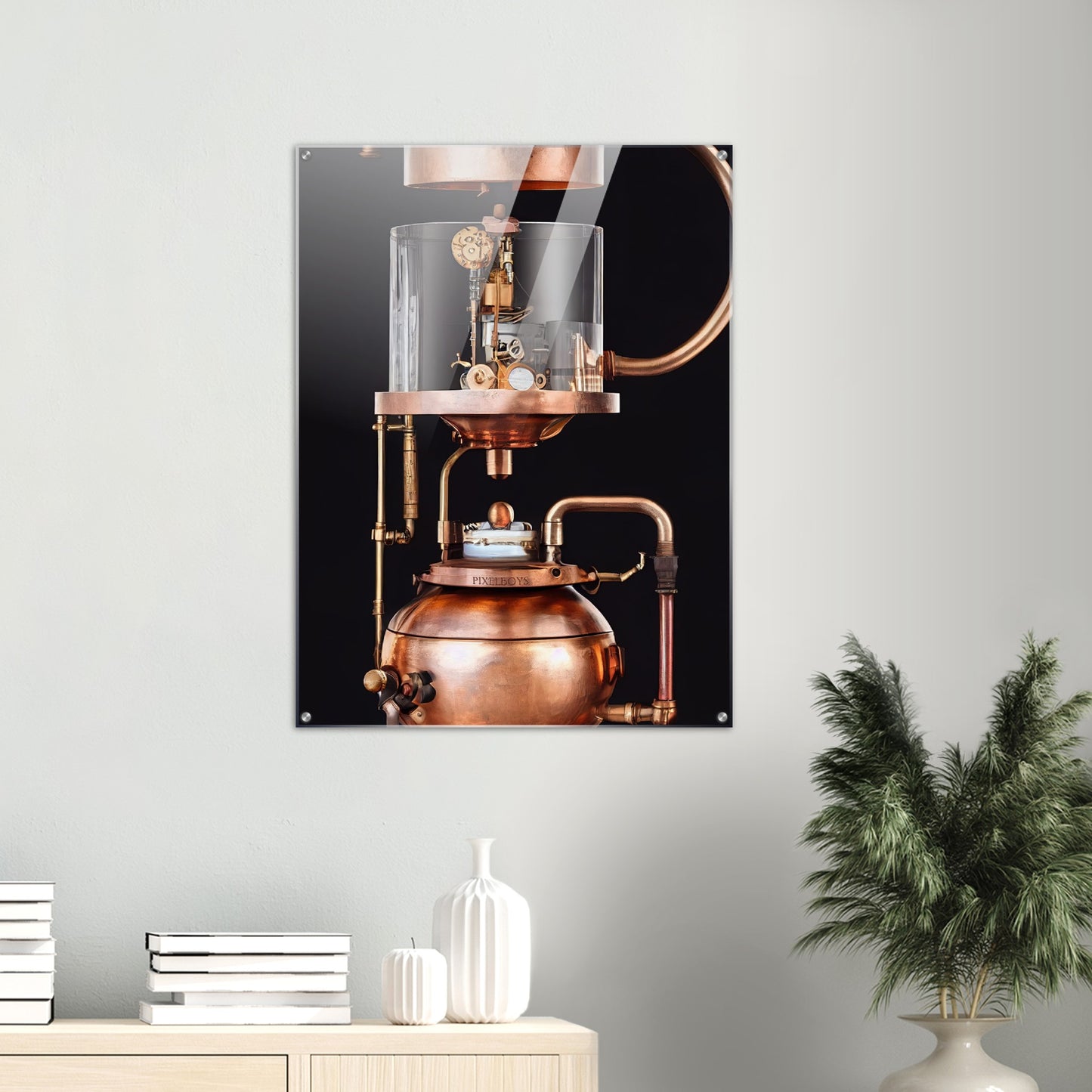 Acrylbild auf Glas - Kunstwerk - Steampunk - Coffee Maker - No.6 - Collection Cup - Pixelboys - Wandbild - Kunstwerk - Hotelkunst - Kunst auf Postern - Fine Art - Steampunk - Future - Maschine - Poster with frame - Office Poster - Art Brand - Pixelboys - Coffee House - Restaurant Poster - Wall Art - Kunstdruck - Geschenkidee - Kunst auf Acrylglas - Future Coffee Cup - Personalisierbare Tasse - Gastro Tasse - exklusiv - Acryldruck - Gastronomie Poster - Hotelposter - Teestube - Steam Punk Kitchen -   