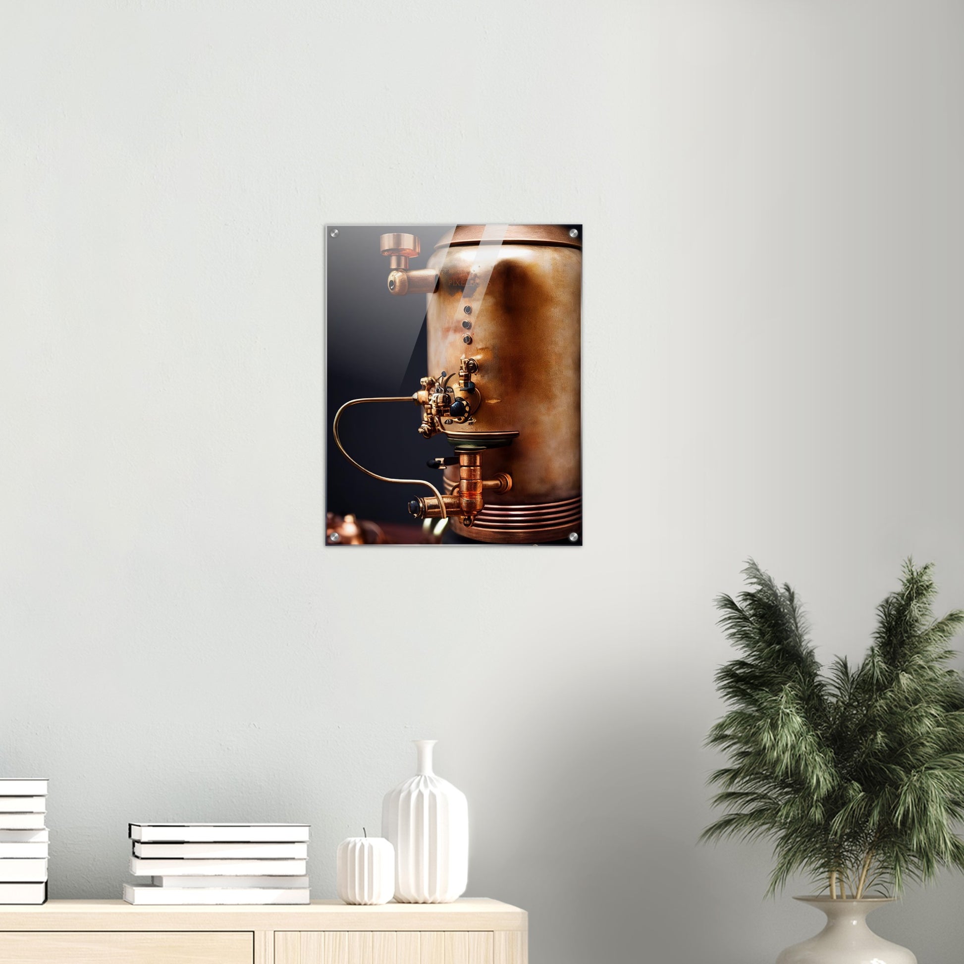 Acrylbild auf Glas - Kunstwerk - Steampunk - Coffee Maker - No.5 - Collection Cup - Pixelboys - Wandbild - Kunstwerk - Hotelkunst - Kunst auf Postern - Fine Art - Steampunk - Future - Maschine - Poster with frame - Office Poster - Art Brand - Pixelboys - Coffee House - Restaurant Poster - Wall Art - Kunstdruck - Geschenkidee - Kunst auf Acrylglas - Future Coffee Cup - Personalisierbare Tasse - Gastro Tasse - exklusiv - Acryldruck - Gastronomie Poster - Hotelposter - Steam Punk Kitchen -   