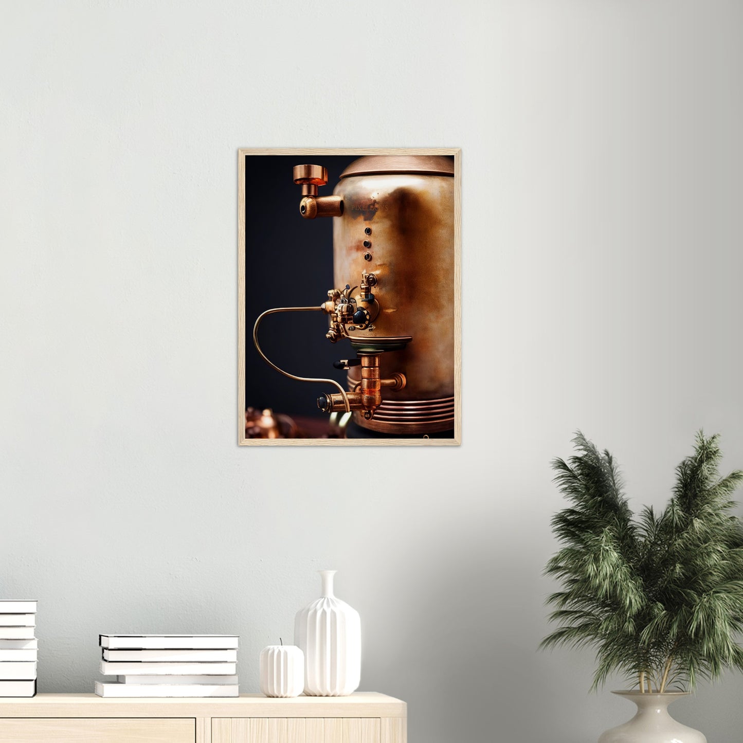  Poster mit Rahmen (Holz) - Steampunk - Coffee Maker - No.5 - Collection Cup - Pixelboys - Wandbild - Kunstwerk - Hotelkunst - Kunst auf Postern - Fine Art - Steampunk - Future - Maschine - Poster with frame - Office Poster - Art Brand - Pixelboys - Coffee House - Restaurant Poster - Wall Art - Kunstdruck - Geschenkidee - Kunst auf Acrylglas - Future Coffee Cup - Personalisierbare Tasse - Gastro Tasse - exklusiv - Acryldruck - Gastronomie Poster - Hotelposter - Steam Punk Kitchen -   