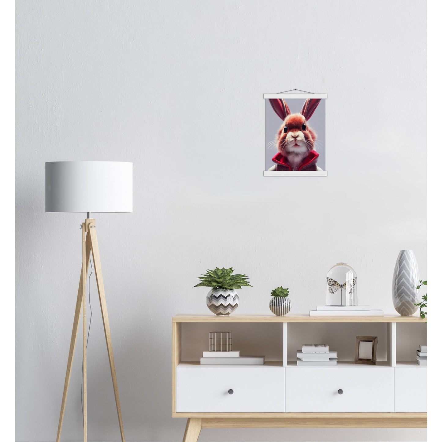 Poster mit Leisten (Holz)- Museumsqualität - Bunny in grey red tracksuit - "Julius" - personalized mug - customized mug - Cute rabbit - Marke:- Pixelboys - Brand - Art Prints - Marke - Wandkunst - Papierstärke: 250g/qm - Wall Art - Bunny crew - Skater Betty - Hasen Gang - Original - Künstler:Pixelboys - Poster with frame - Office Poster - Acrylkunst - Trend - Wandschmuck - Acrylbild - Atelier Canada - 