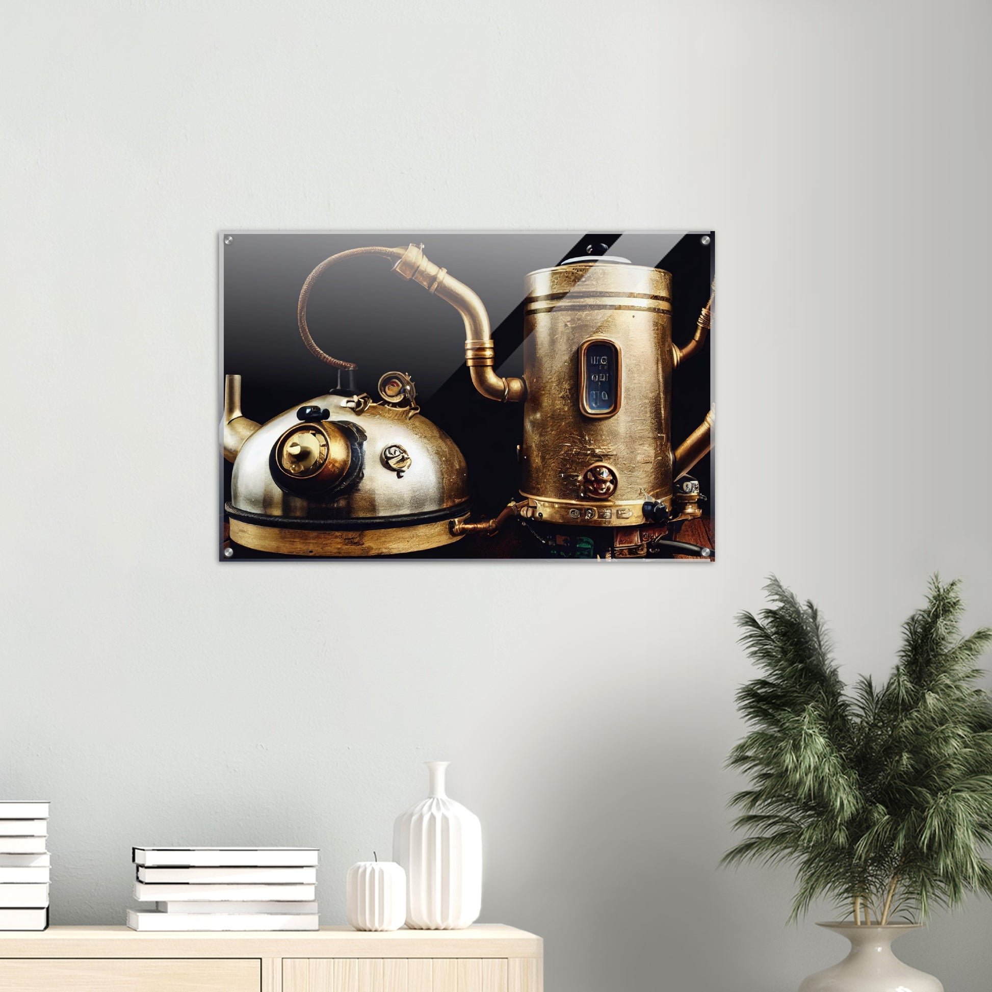 Acrylbild auf Glas in Museumsqualität - Steampunk - Coffee Maker - No.3 - Collection Cup - Pixelboys - Wandbild - Kunstwerk - Hotelkunst - Kunst auf Postern - Fine Art - Steampunk - Future - Maschine - Poster with frame - Office Poster - Art Brand - Pixelboys - Coffee House - Restaurant Poster - Wall Art - Kunstdruck - Geschenkidee - Kunst auf Acrylglas - Future Coffee Cup - Personalisierbare Tasse - Gastro Tasse - exklusiv - Gastronomie Poster - Hotelposter - Steam Punk Kitchen - Acryldruck