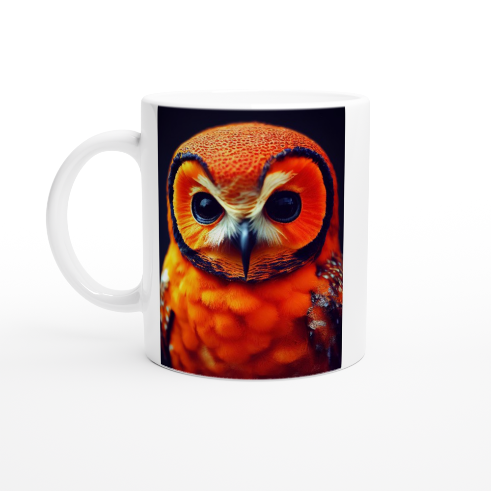 Personalisierbare Tasse - Fruit Owl No. 1 - "Orangina", the orange owl - Serie Fruit Owls - Schleiereulen - Becher Tee- Kaffee Tasse - lat. Tytonidae - Fruchteulen - Vogel - Bird - Strigiformes - Noctua - Ornithologie - Kunstwerk - Acryldruck - Poster mit Rahmen - Poster mit Leisten - Bedruckte Tassen - Kunst Marke - Art Brand - Pixelboys - Kunstdruck - Acryldruck - Wandbild - Kunstdrucke - Papier: 250g/qm - Künstler: John Grayst & Pixelboys - Eulen - Owl-  - Atelier - England - London - Manchester 