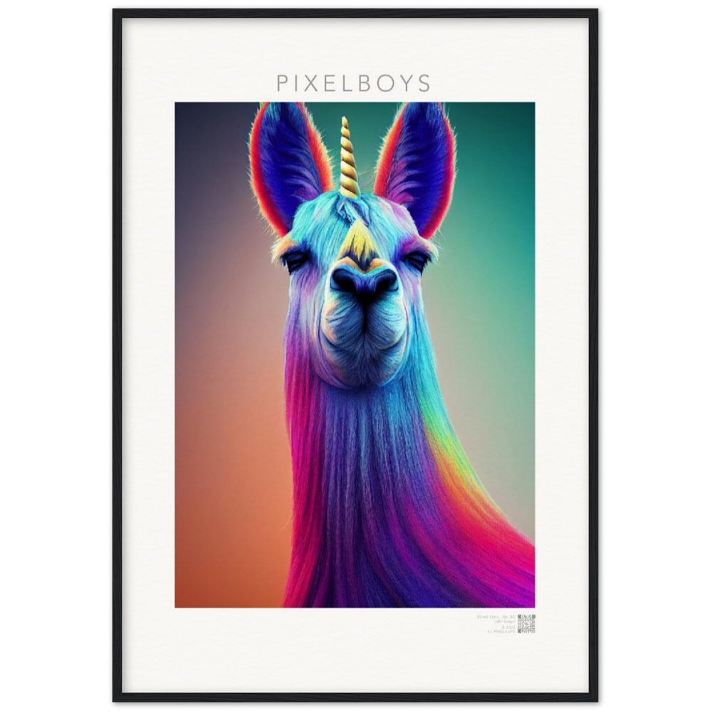 Poster mit Rahmen (Holz)- Karma Lama No. 3 - "Bob" - Wandbild - Bob the Drag Queen - LGBTQI+ - Christopher Street Day - Pride Month - Lesbian - Gay - Bisexual - Transgender - Queer & Intersexual - rainbow flag - unicorn - einhorn - rainbow - regenbogen - heteronormativity - Drag Queens - Asexual - Künstler: "John Grayst" - Pixelboys - Atelier - Acryldruck - Museum - Germany - Berlin - USA - America - New York City - Los Angeles - Chicago - Houston - Phoenix - Philadelphia - Paris - Rom -