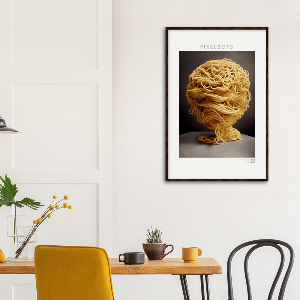 Poster mit Rahmen (Holz) - Pastarized "The Beginning" - No.1 - Kunst Marke - Pixelboys - Kunstdruck - Papier: 250g/qm - Künstler: John Grayst & Pixelboys -  Pasta Liebe - Nudeln - Face - Atelier - Italien - Mailand - Neapel - Rom - Turin  