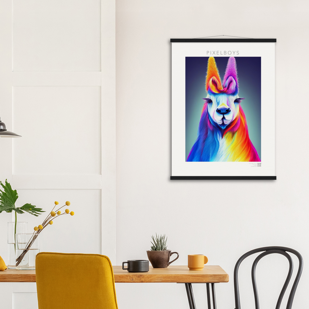 Poster mit Leisten (Holz) - Karma Lama No. 2 - "Edna" - Wandbild - Edna Erverage - LGBTQI+ - Christopher Street Day - Pride Month - Lesbian - Gay - Bisexual - Transgender - Queer & Intersexual - rainbow flag - unicorn - einhorn - rainbow - regenbogen - heteronormativity - Drag Queens - Asexual - Künstler: "John Grayst" - Pixelboys - Atelier - Wandbild - Museum - Germany - Berlin - USA - America - New York City - Los Angeles - Chicago - Houston - Phoenix - Philadelphia - Paris - Rom -