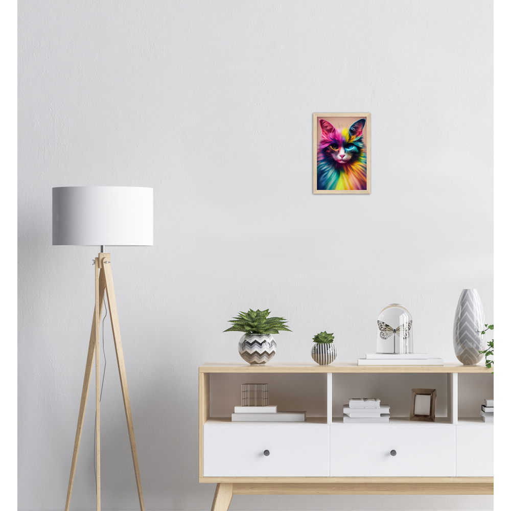 Poster mit Rahmen in Museumsqualität Einzigartige farbenfrohe Regenbogenkatze "Luna" - Amore ♡ - Cat Love - Katzen Liebe ♡- Künstler: "John Grayst" - Kunstdruck - Wandbild - Poster - Pixelboys - Atelier - Mailand - Rom - Neapel - Turin - Palermo - Catania - Florenz - Genua - Bologna - Bari -