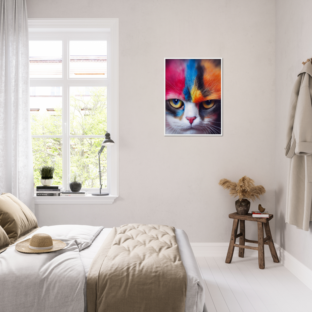 Poster mit Rahmen - Mürrische Regenbogen Katze "Lucy" - Amore ♡ - Cat Love - Katzen Liebe ♡- Künstler: "John Grayst" - Kunstdruck - Wandbild - Poster - Pixelboys - Atelier - Mailand - Rom - Neapel - Turin - Palermo - Catania - Florenz - Genua - Bologna - Bari -