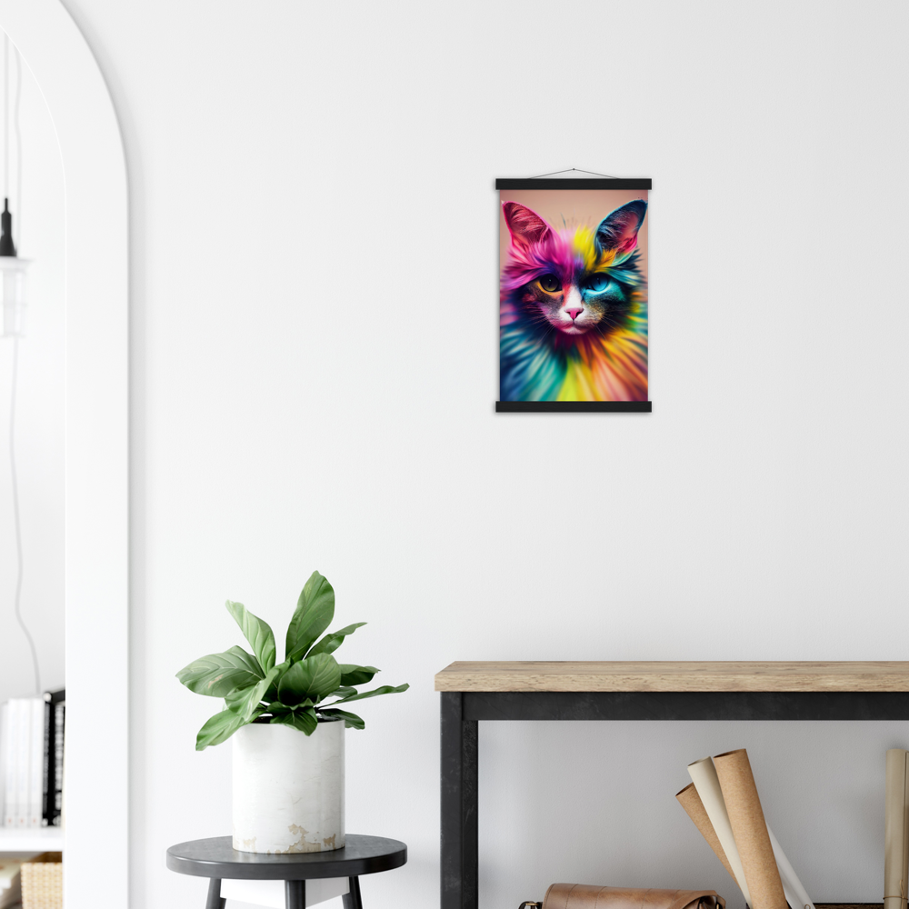 Poster mit Leisten - Einzigartige farbenfrohe Regenbogenkatze "Luna"